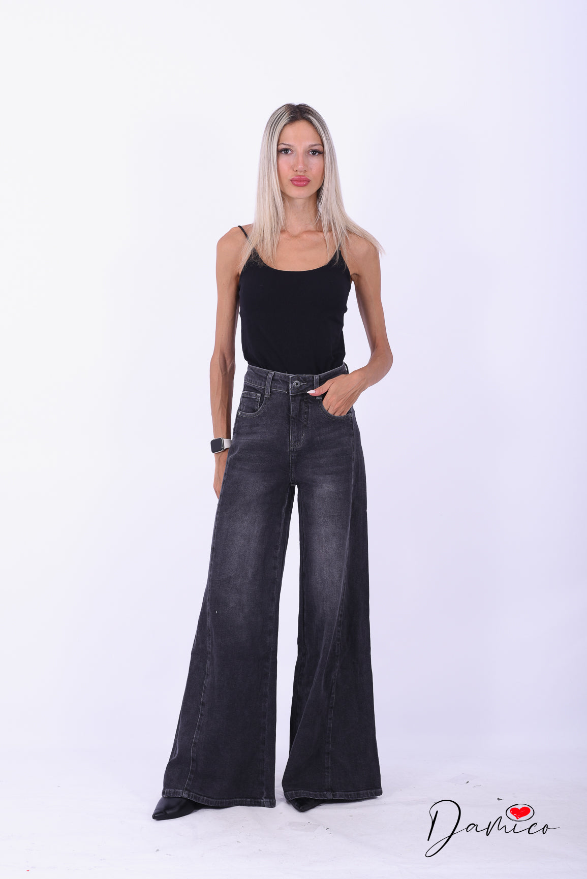 Jeans wide leg cucitura frontale