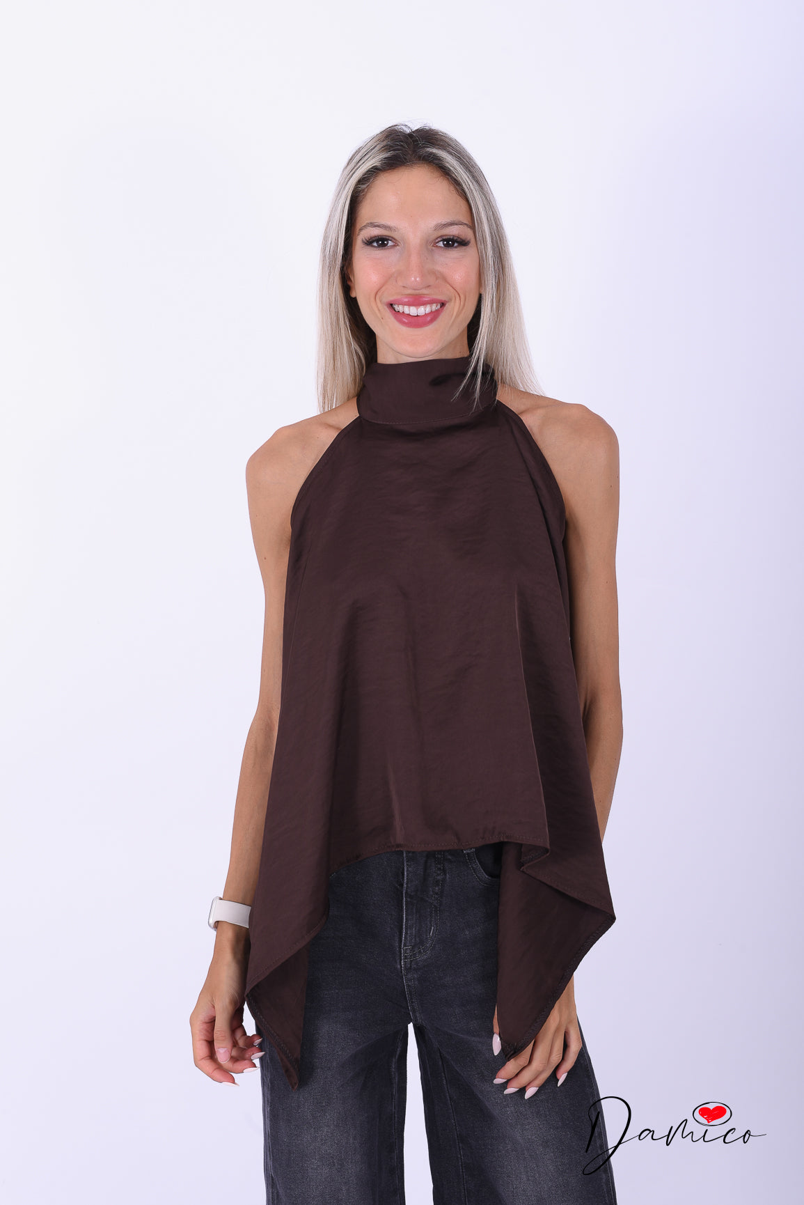 Top asimmetrico halter satin