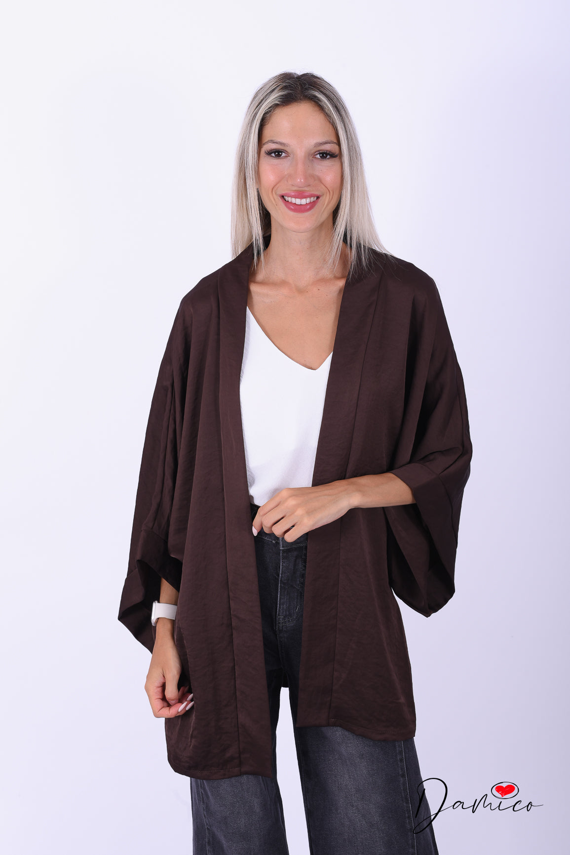 Cardigan kimono manica ampia satin