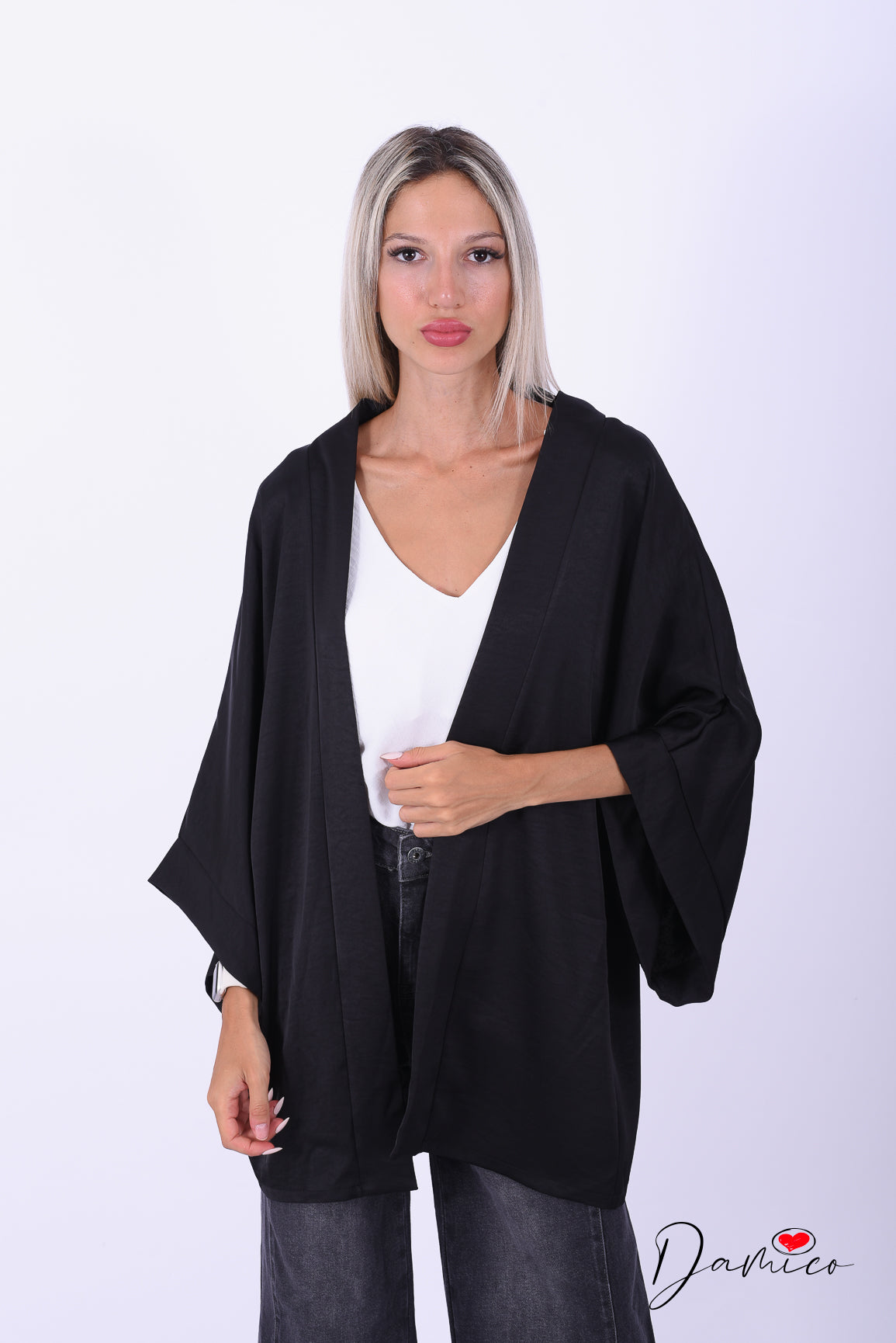 Cardigan kimono manica ampia satin