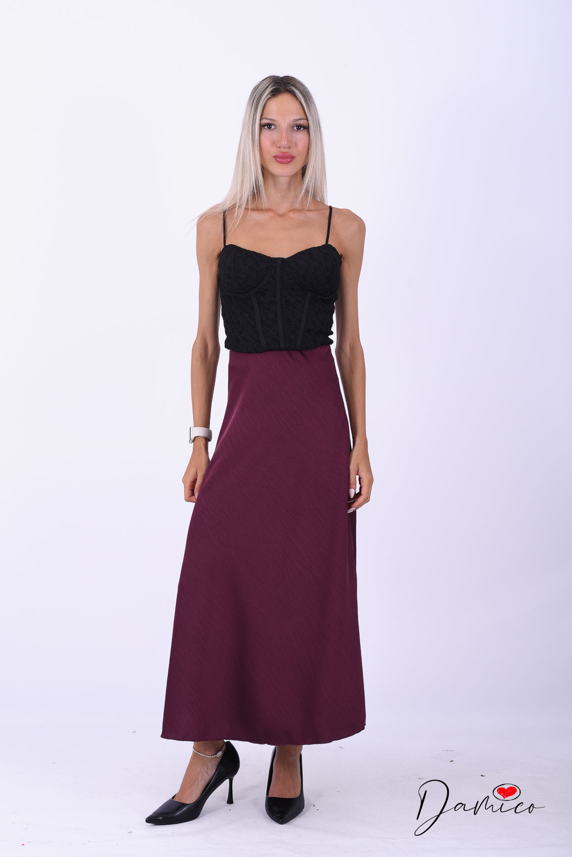 Gonna lunga asimmetrica satin