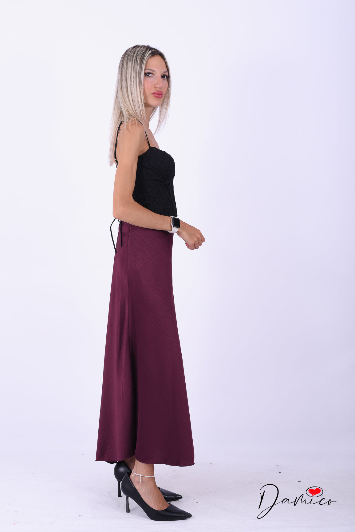 Gonna lunga asimmetrica satin