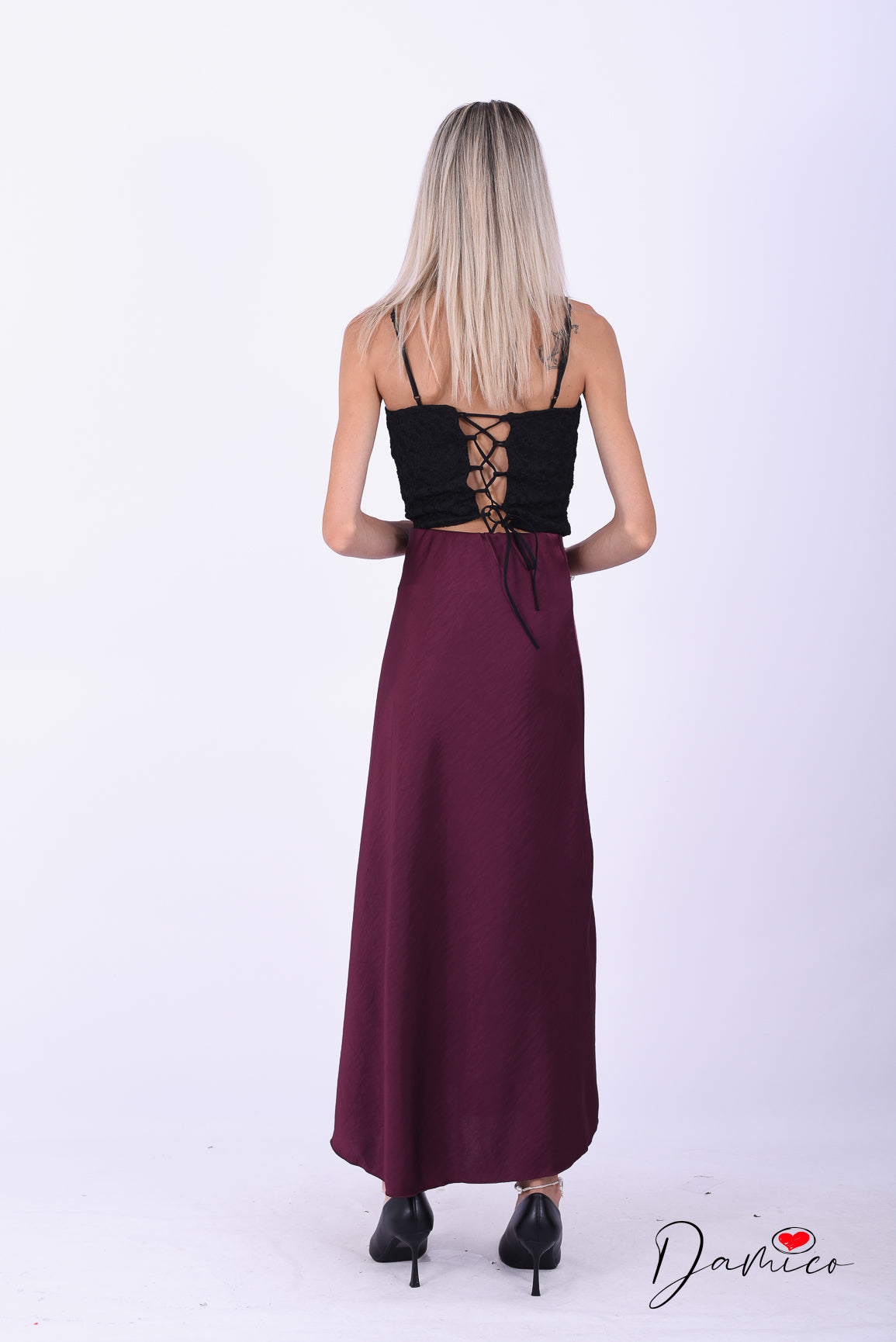 Gonna lunga asimmetrica satin