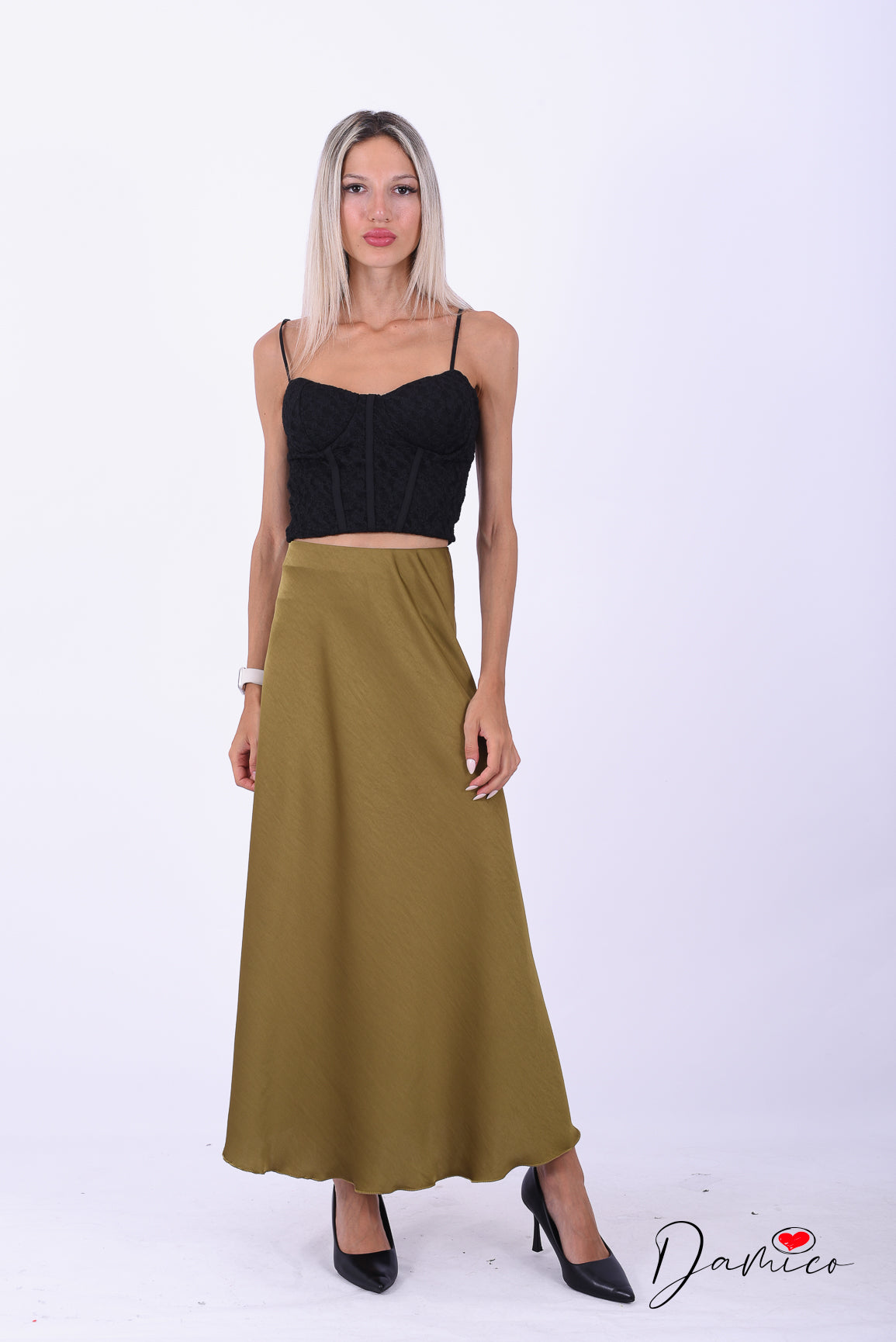 Gonna lunga asimmetrica satin