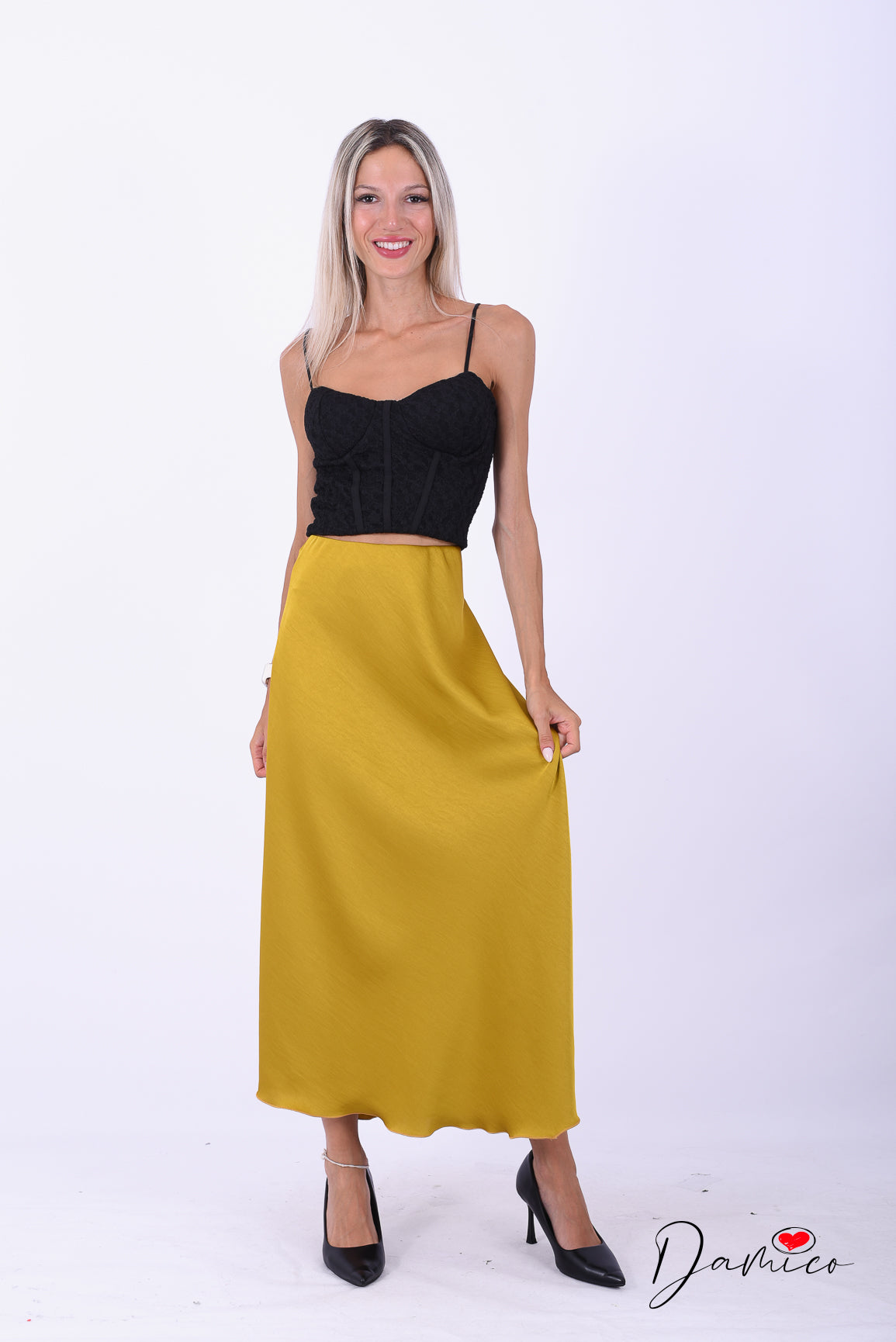 Gonna lunga asimmetrica satin