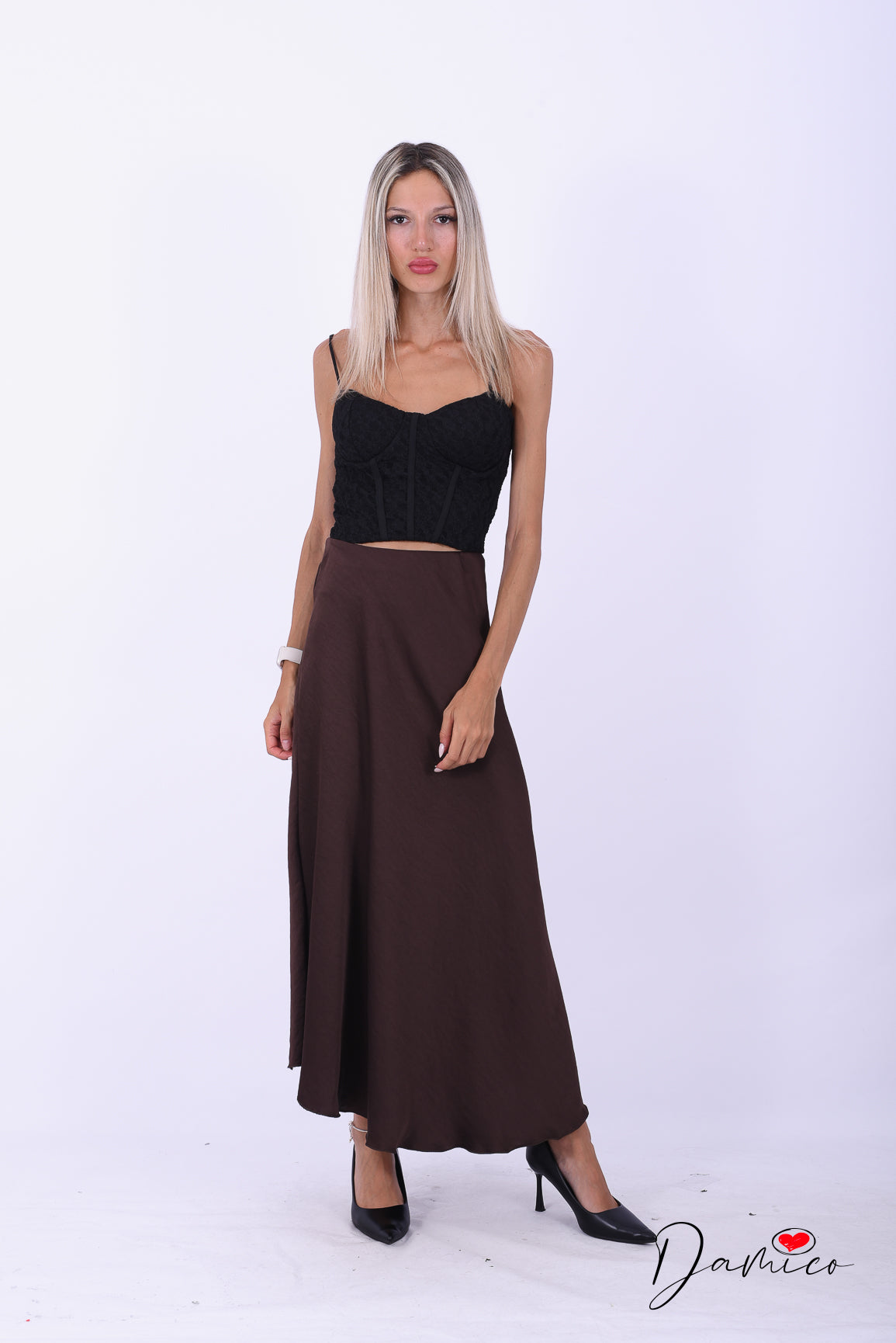 Gonna lunga asimmetrica satin