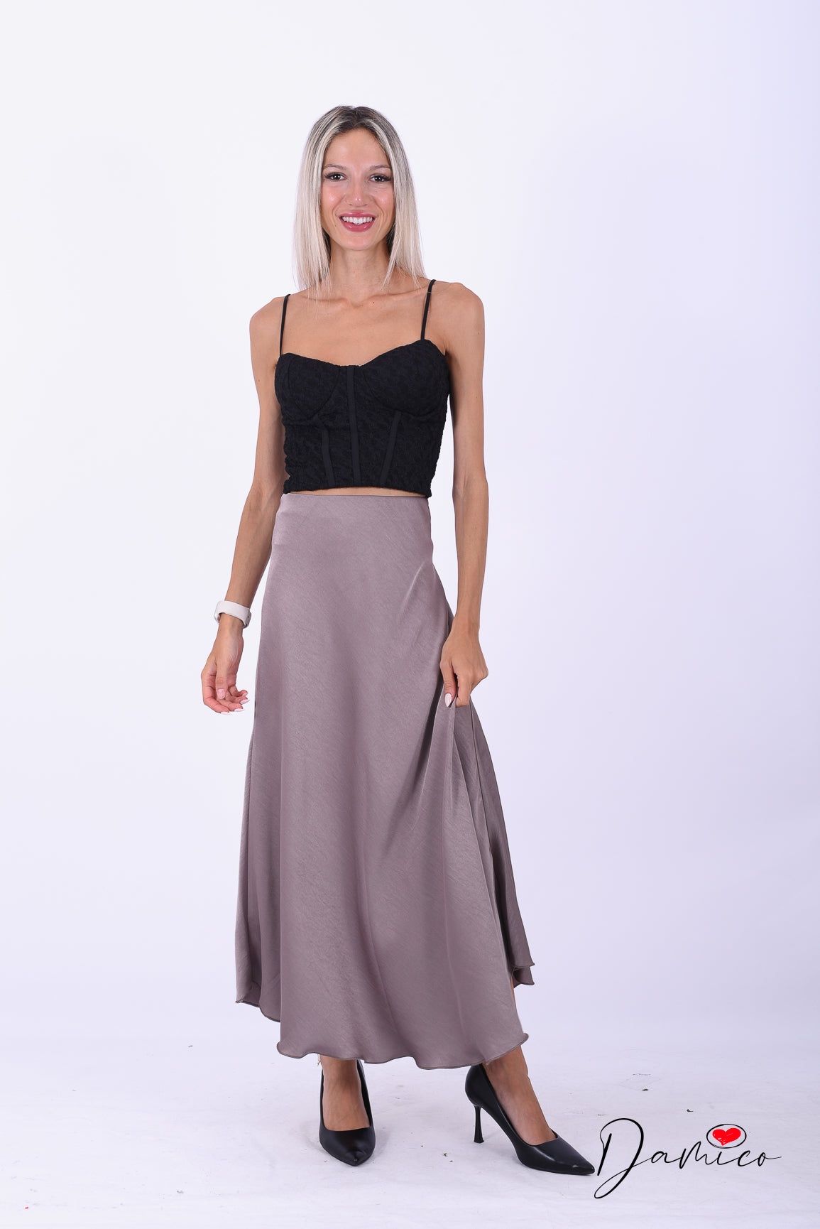 Gonna lunga asimmetrica satin