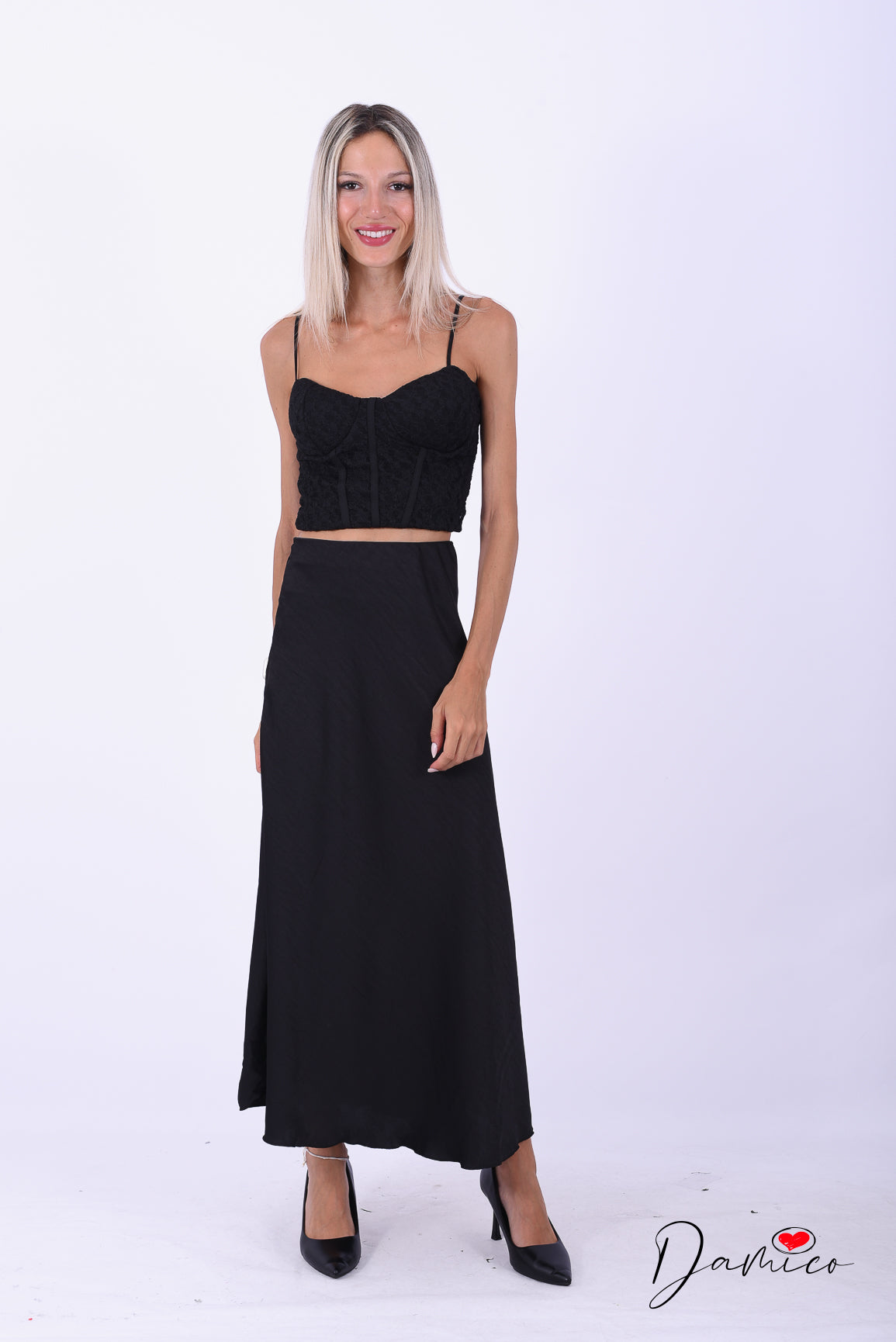 Gonna lunga asimmetrica satin