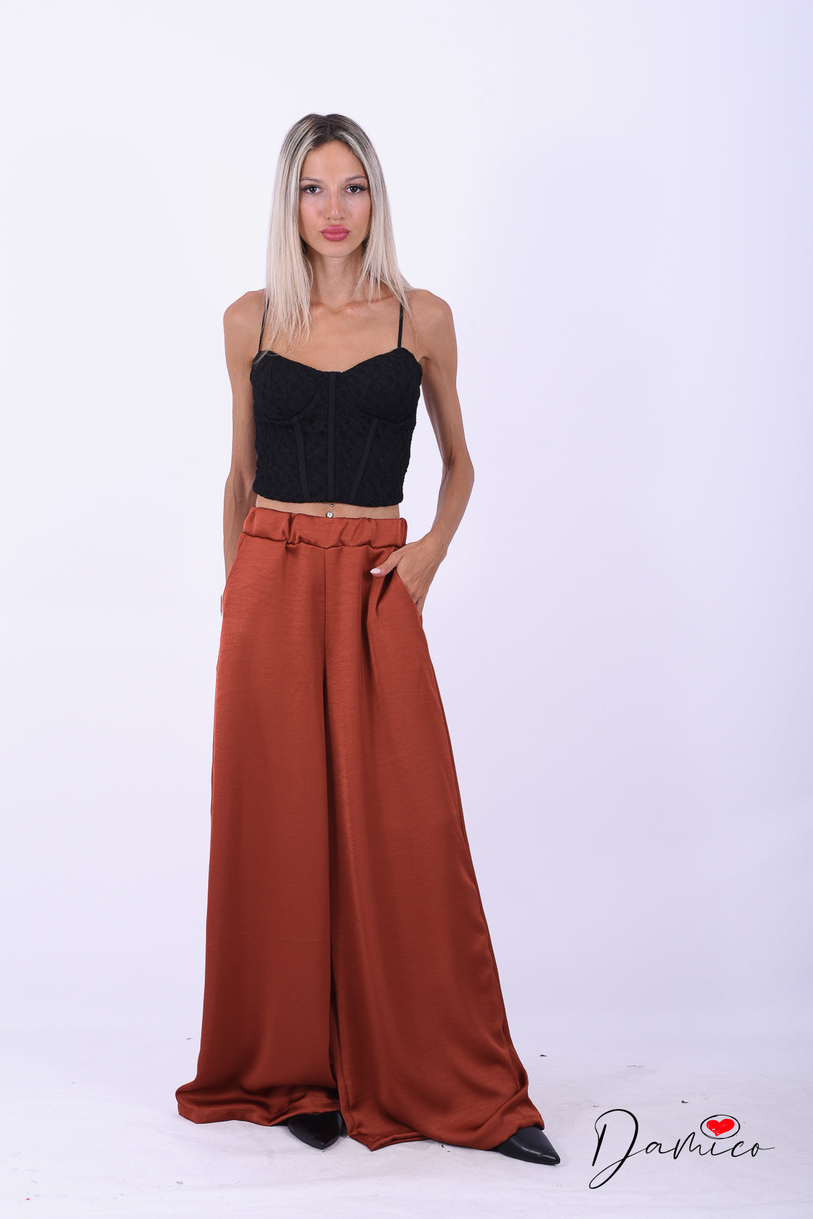 Panta palazzo tasche satin