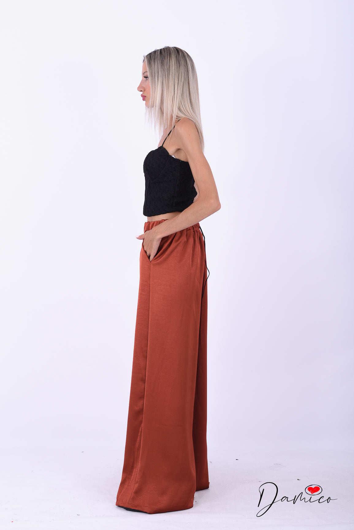 Panta palazzo tasche satin
