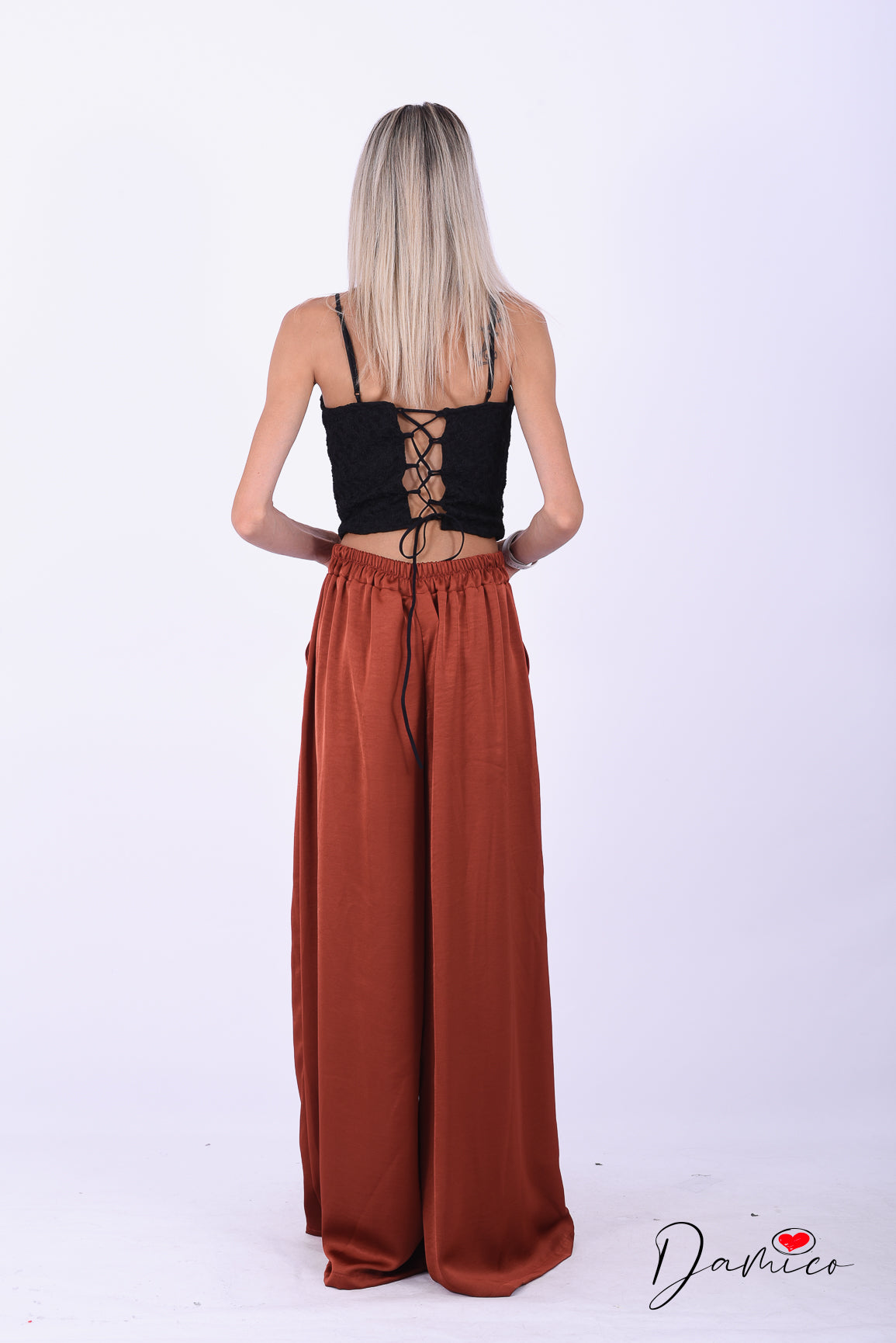 Panta palazzo tasche satin