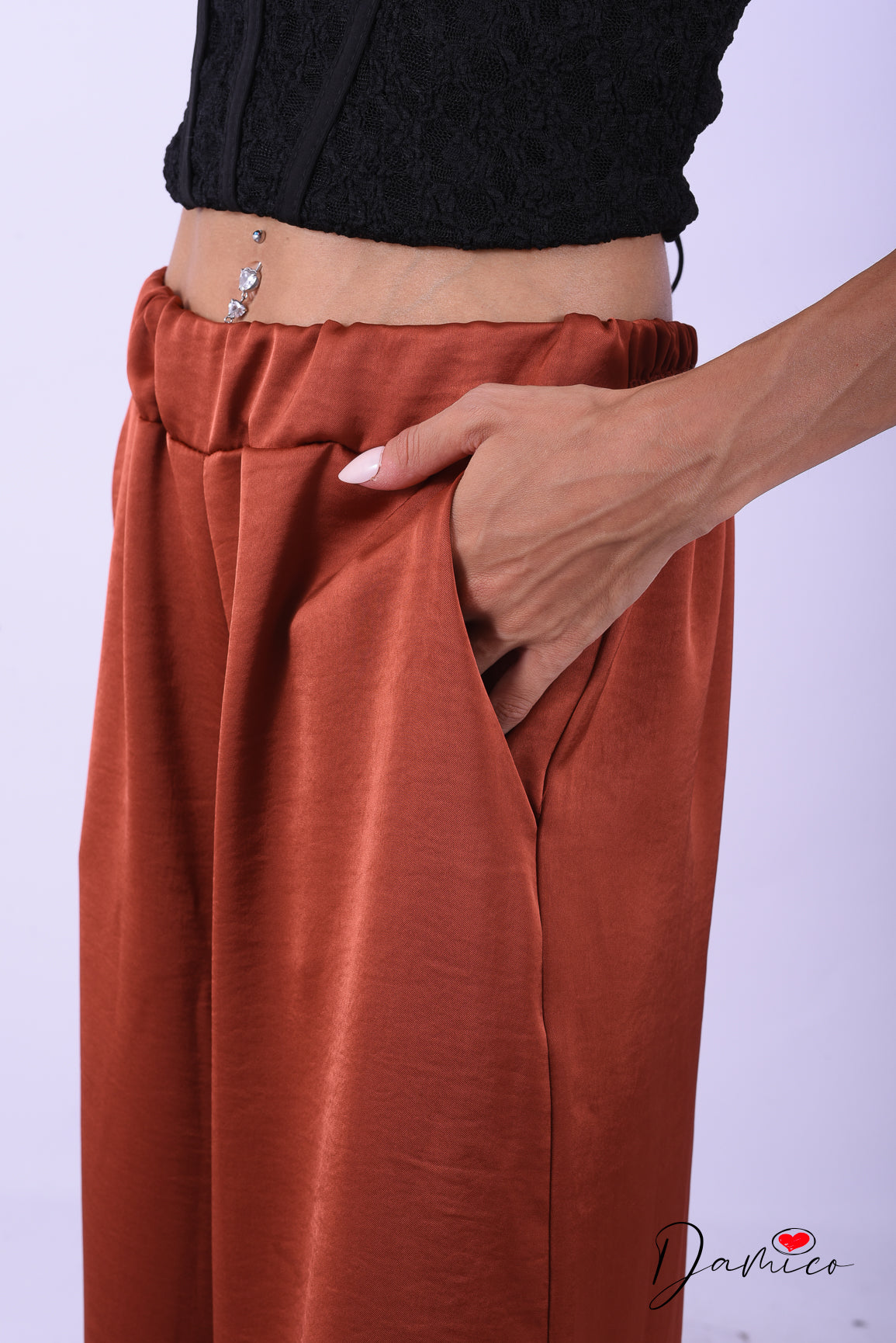 Panta palazzo tasche satin