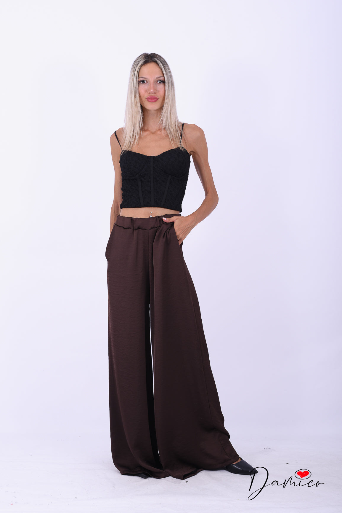 Panta palazzo tasche satin