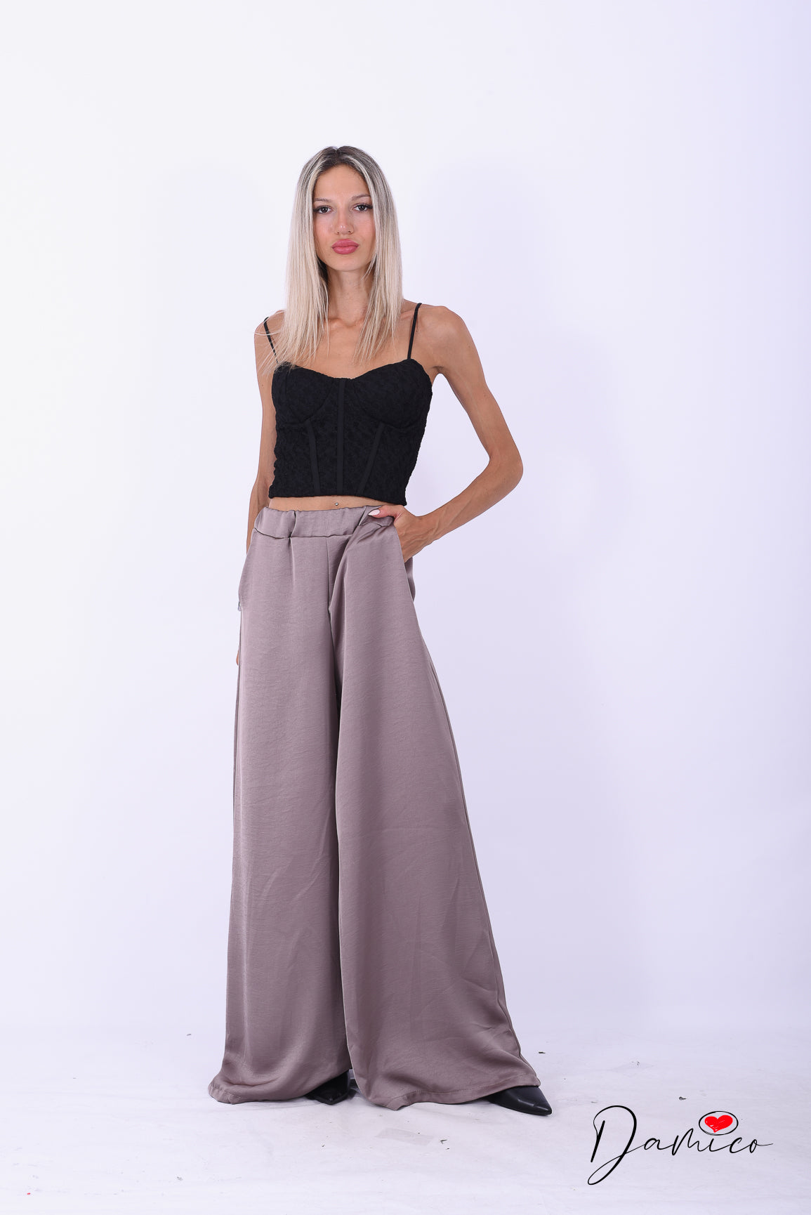 Panta palazzo tasche satin