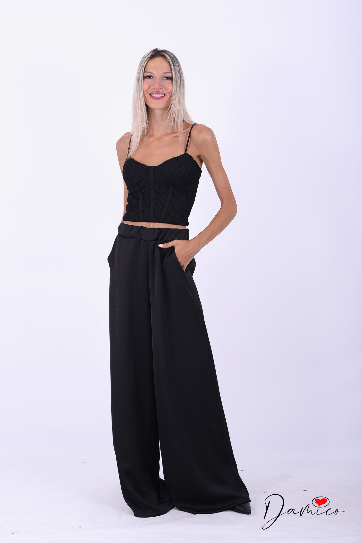 Panta palazzo tasche satin