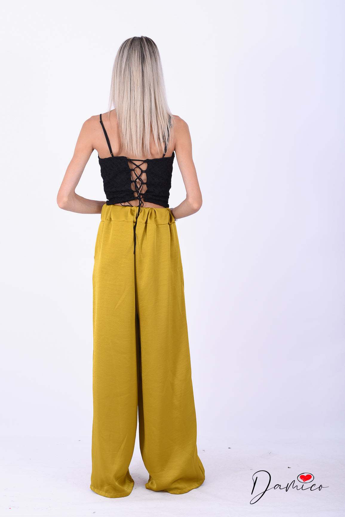 Completo gilet lungo + panta palazzo satin