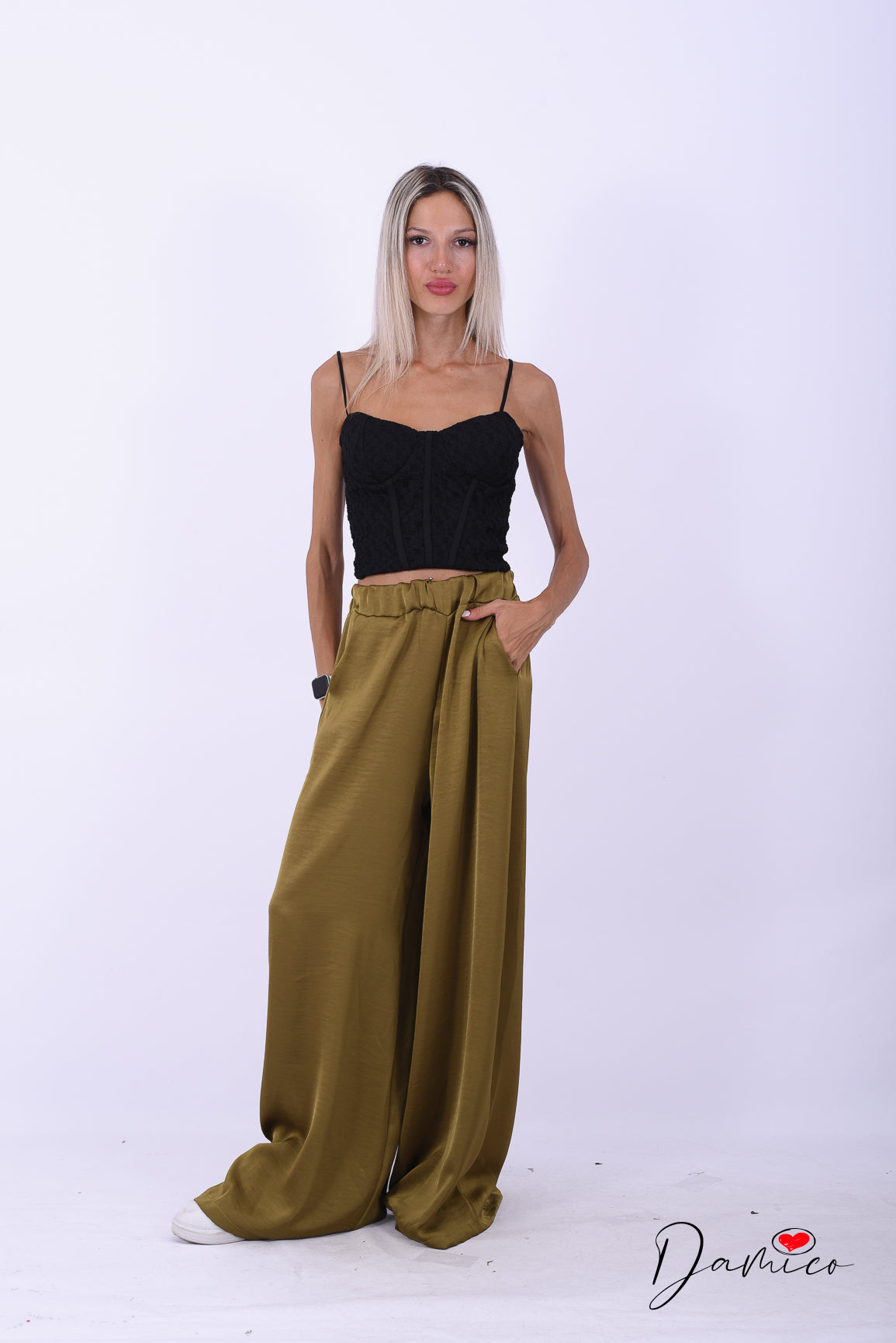 Panta palazzo tasche satin