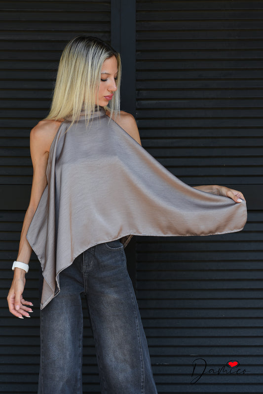 Top asimmetrico halter satin