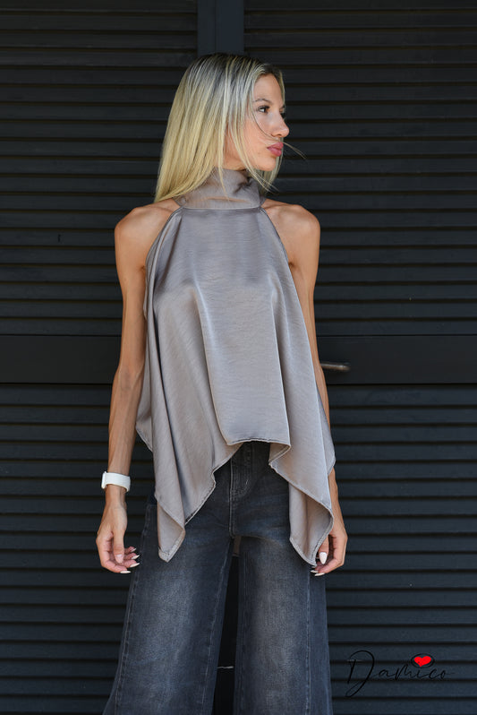 Top asimmetrico halter satin