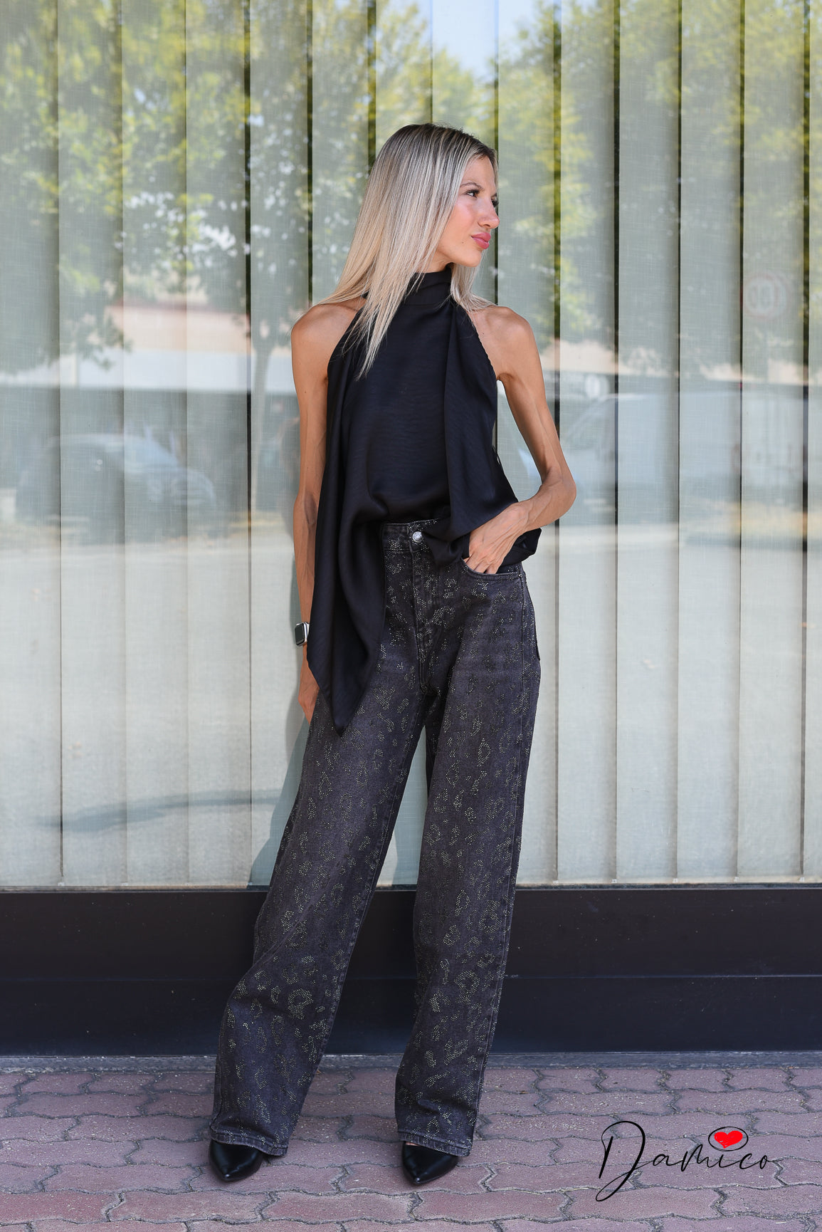 Jeans leo strass