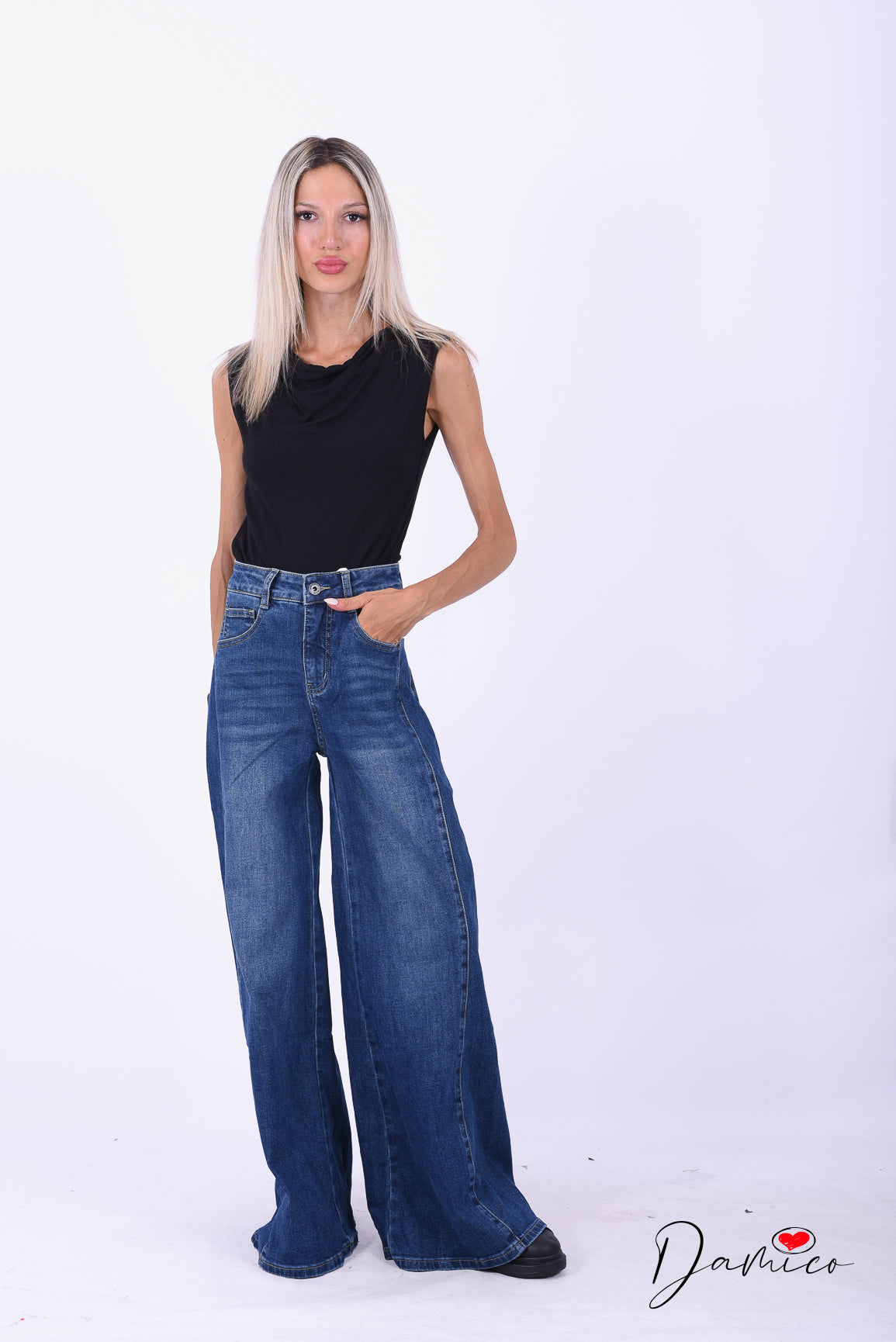 Jeans wide leg cucitura frontale