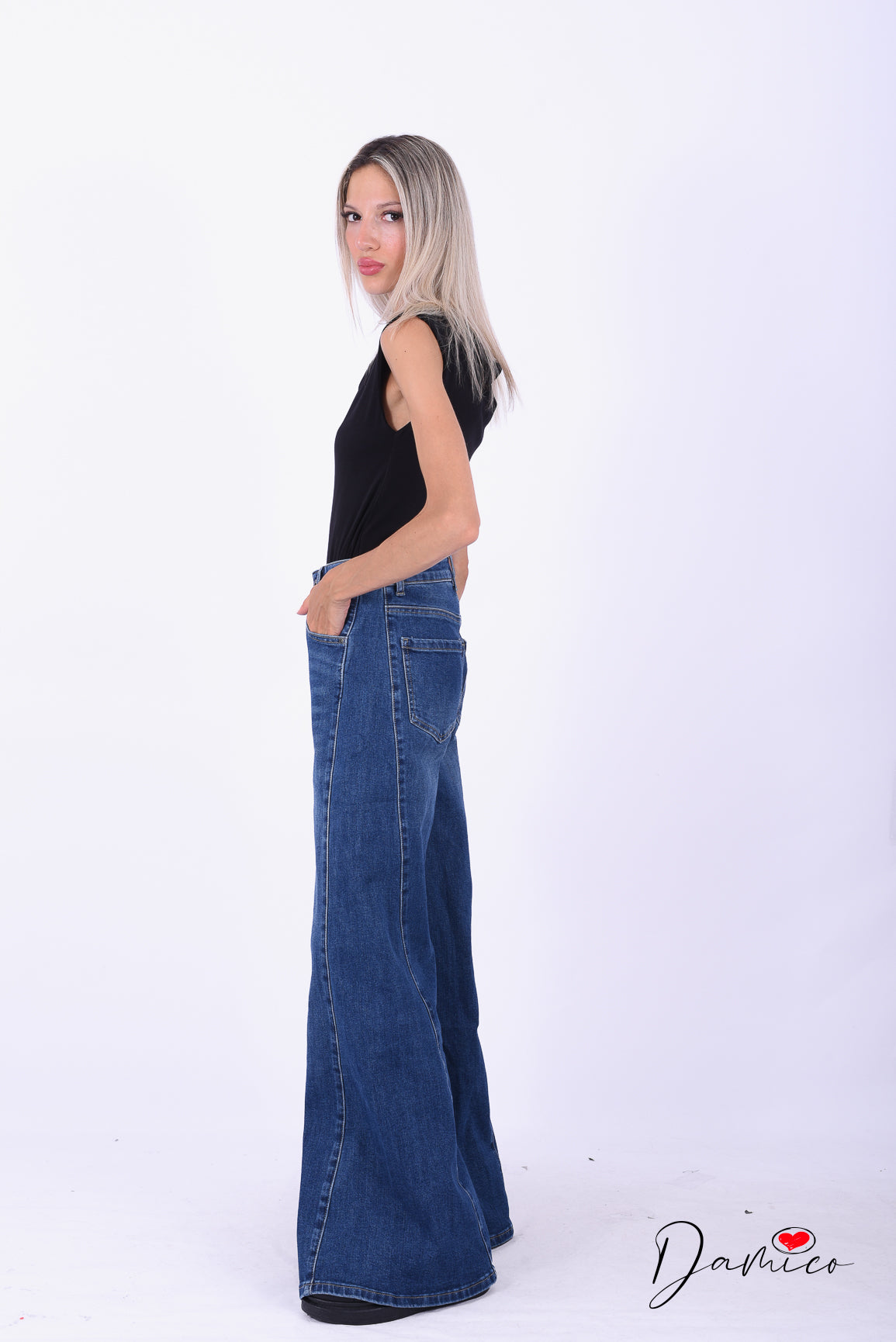 Jeans wide leg cucitura frontale