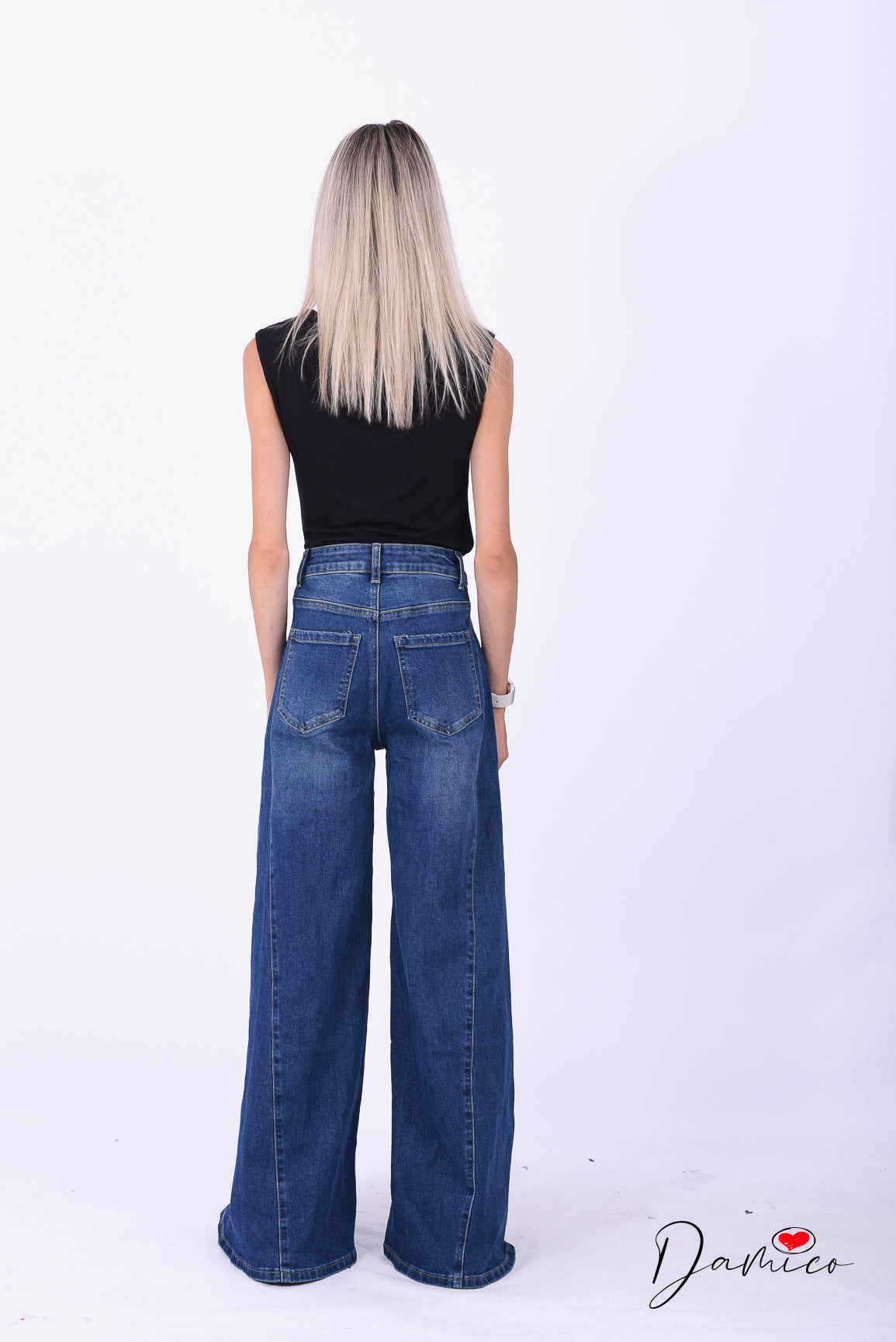 Jeans wide leg cucitura frontale