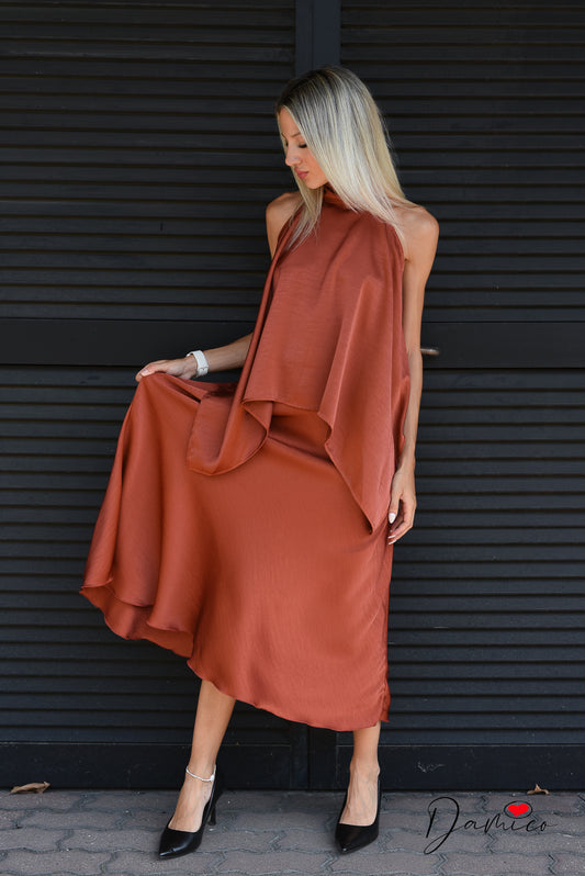 Gonna lunga asimmetrica satin