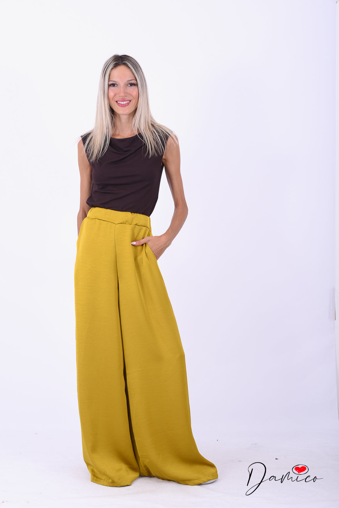 Panta palazzo tasche satin