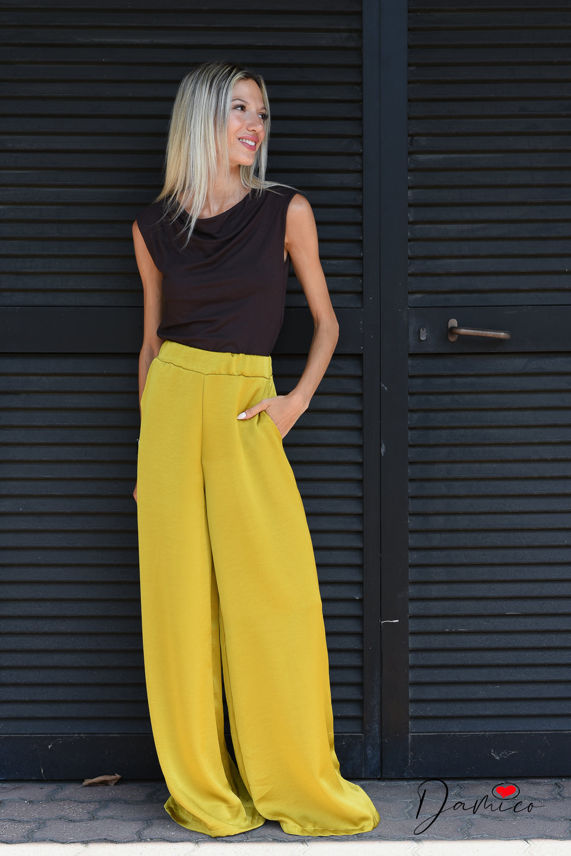 Panta palazzo tasche satin