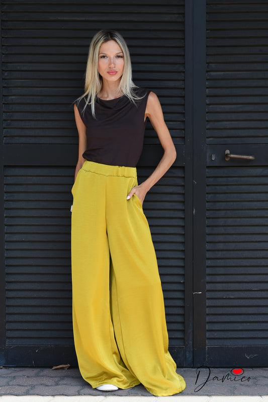 Panta palazzo tasche satin