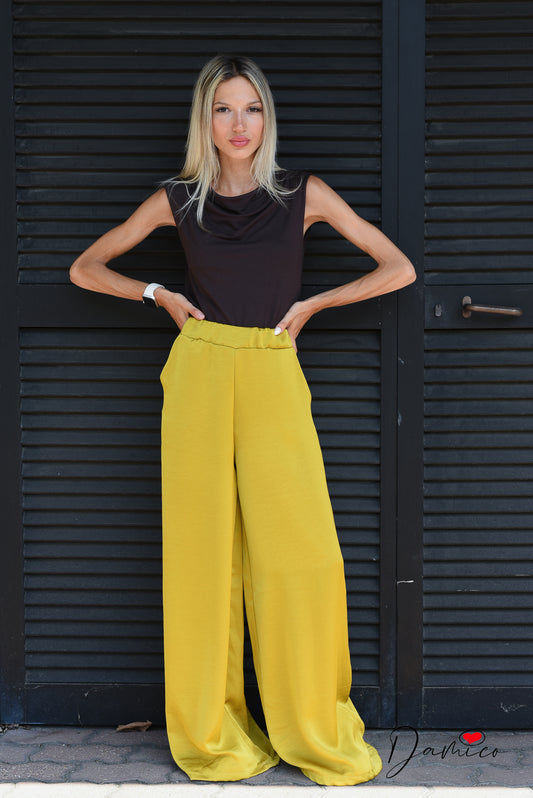 Panta palazzo tasche satin