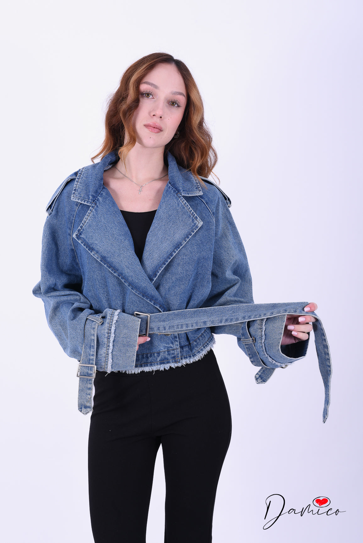 Giacca jeans over simil trench corto