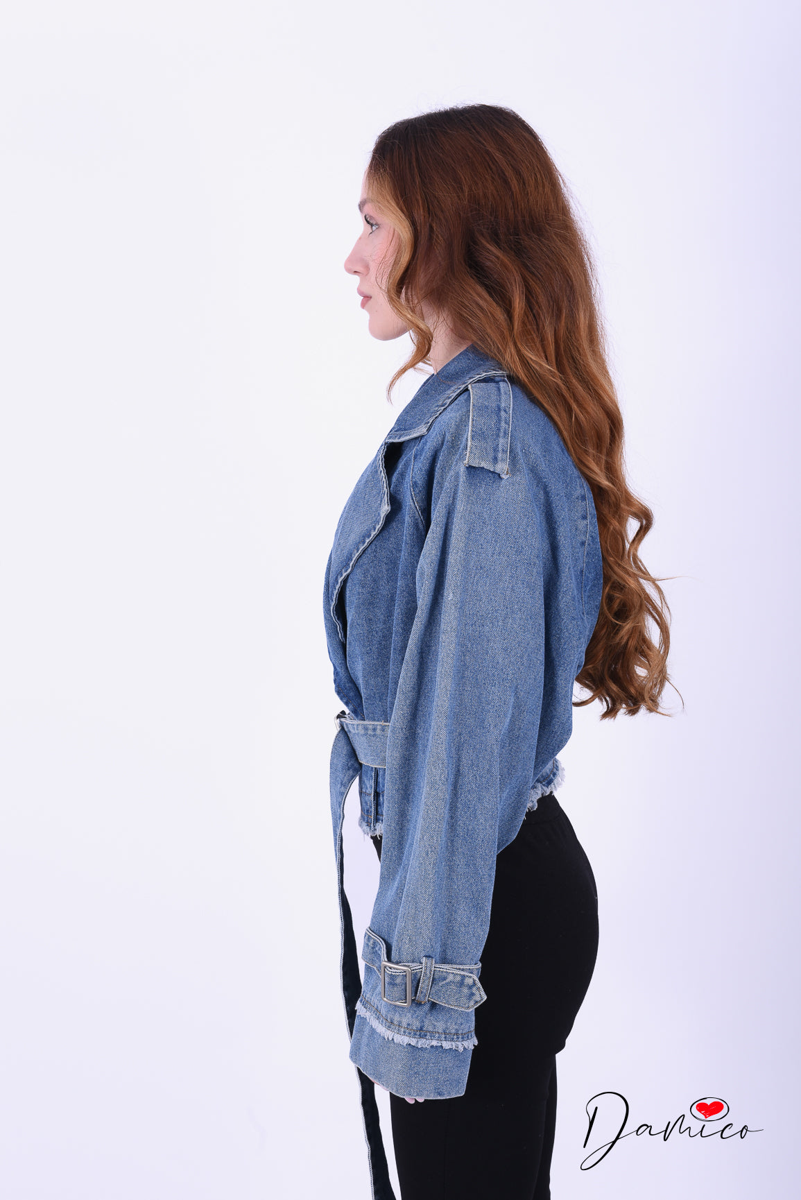 Giacca jeans over simil trench corto