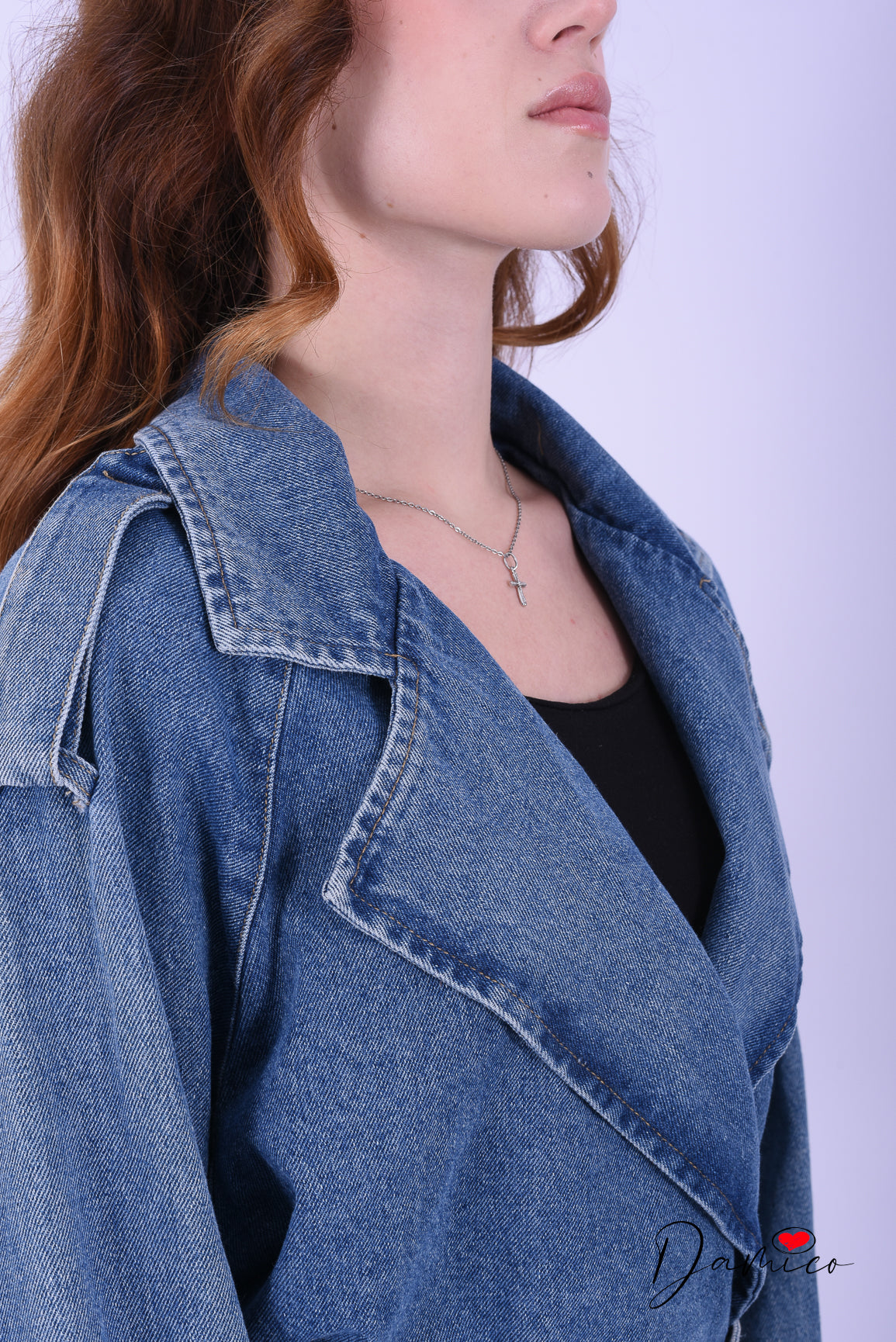 Giacca jeans over simil trench corto