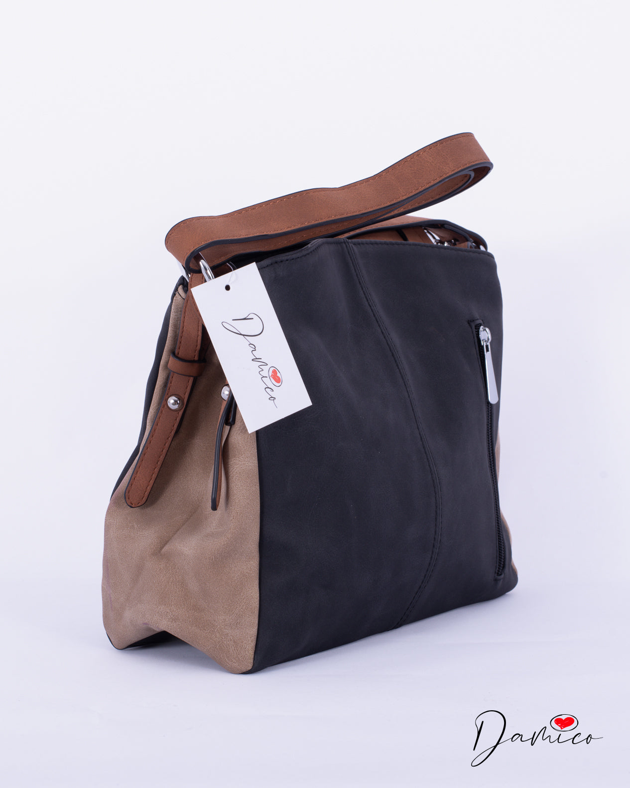 Borsa a tracolla cerniera verticale bicolor