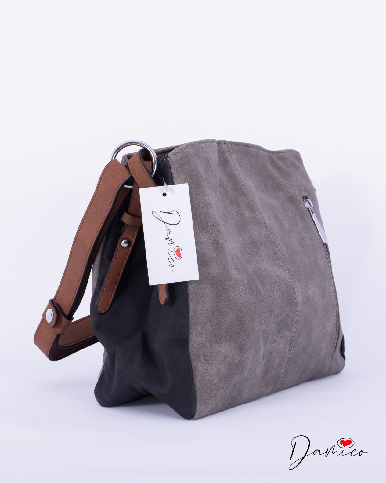 Borsa a tracolla cerniera verticale bicolor