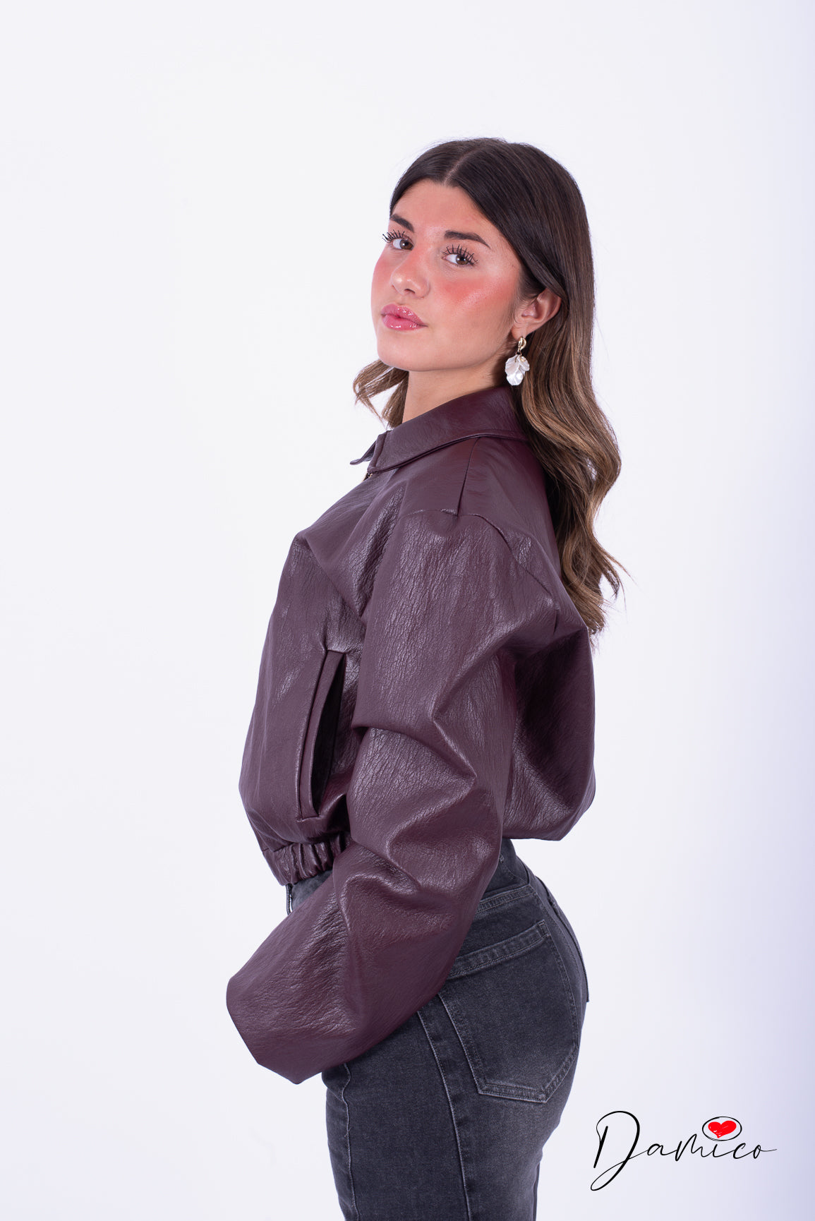 Bomber ecopelle zip e colletto