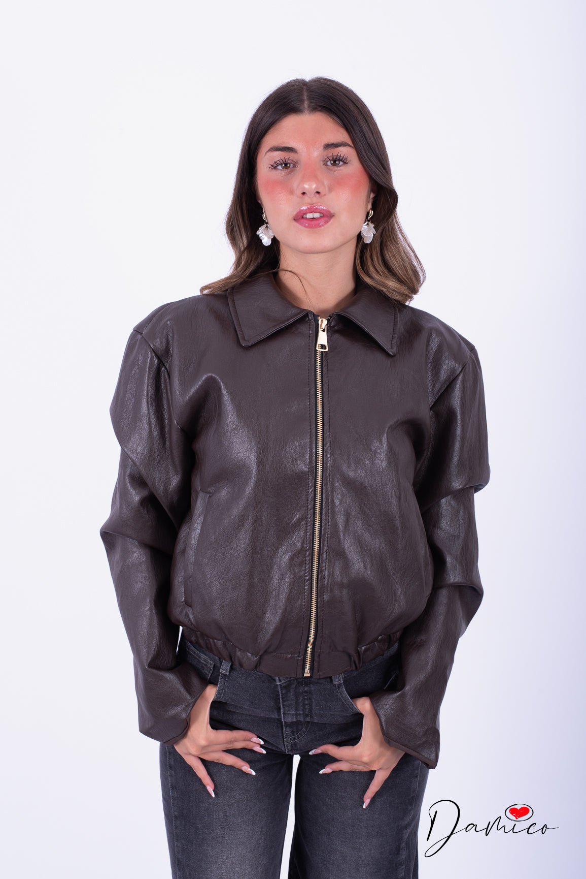 Bomber ecopelle zip e colletto