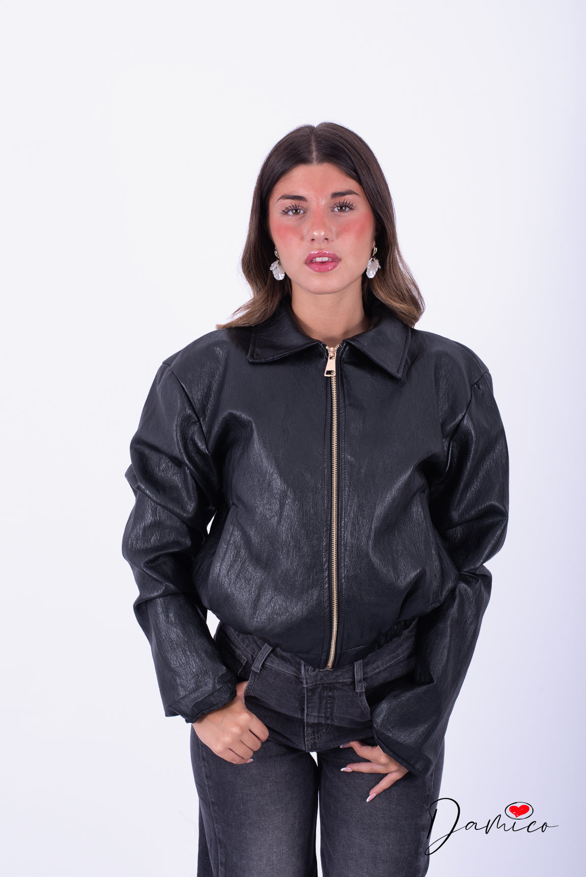 Bomber ecopelle zip e colletto