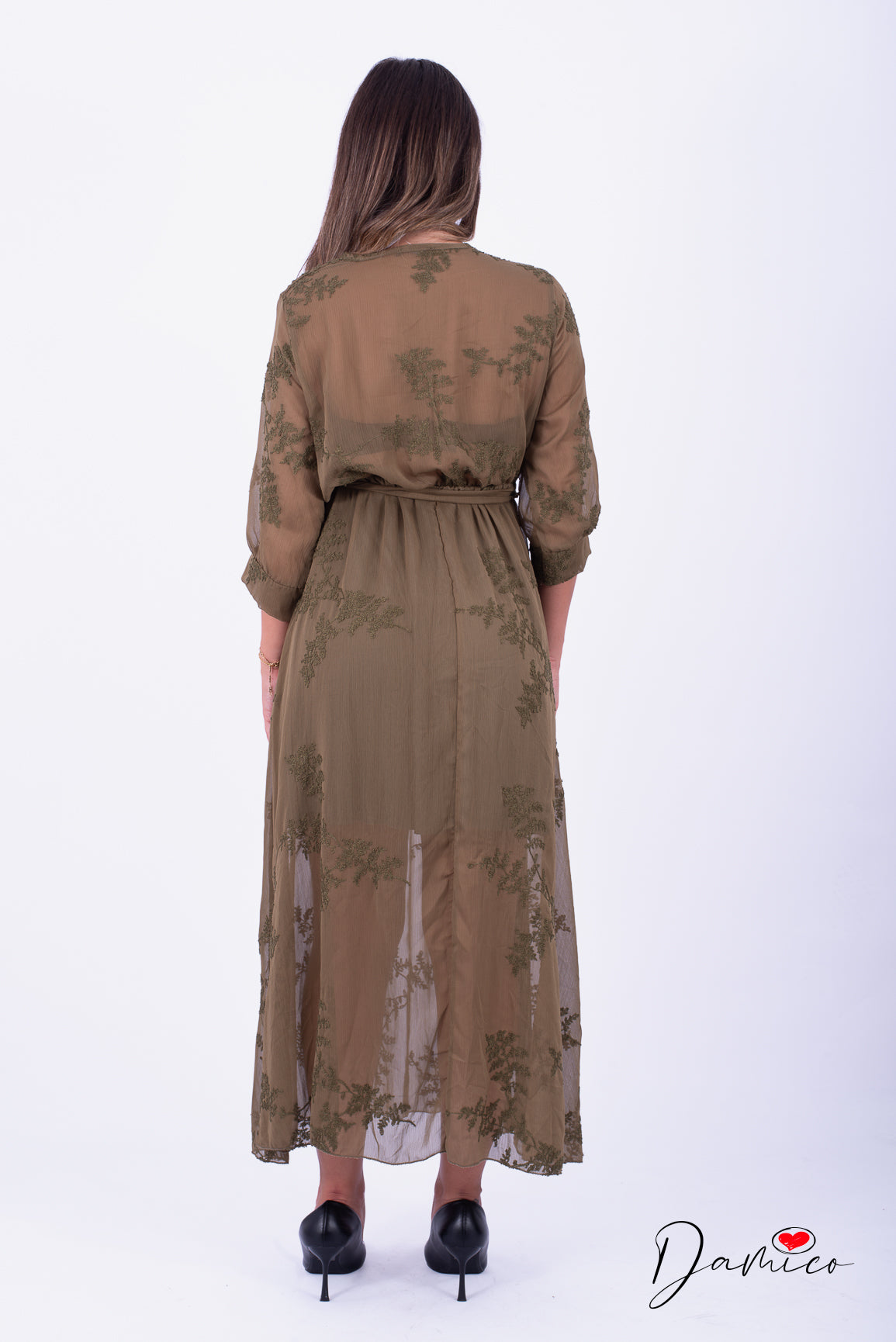 Abito m3/4 voile con ricami