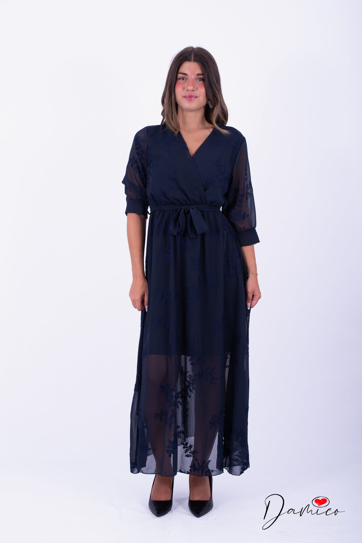 Abito m3/4 voile con ricami