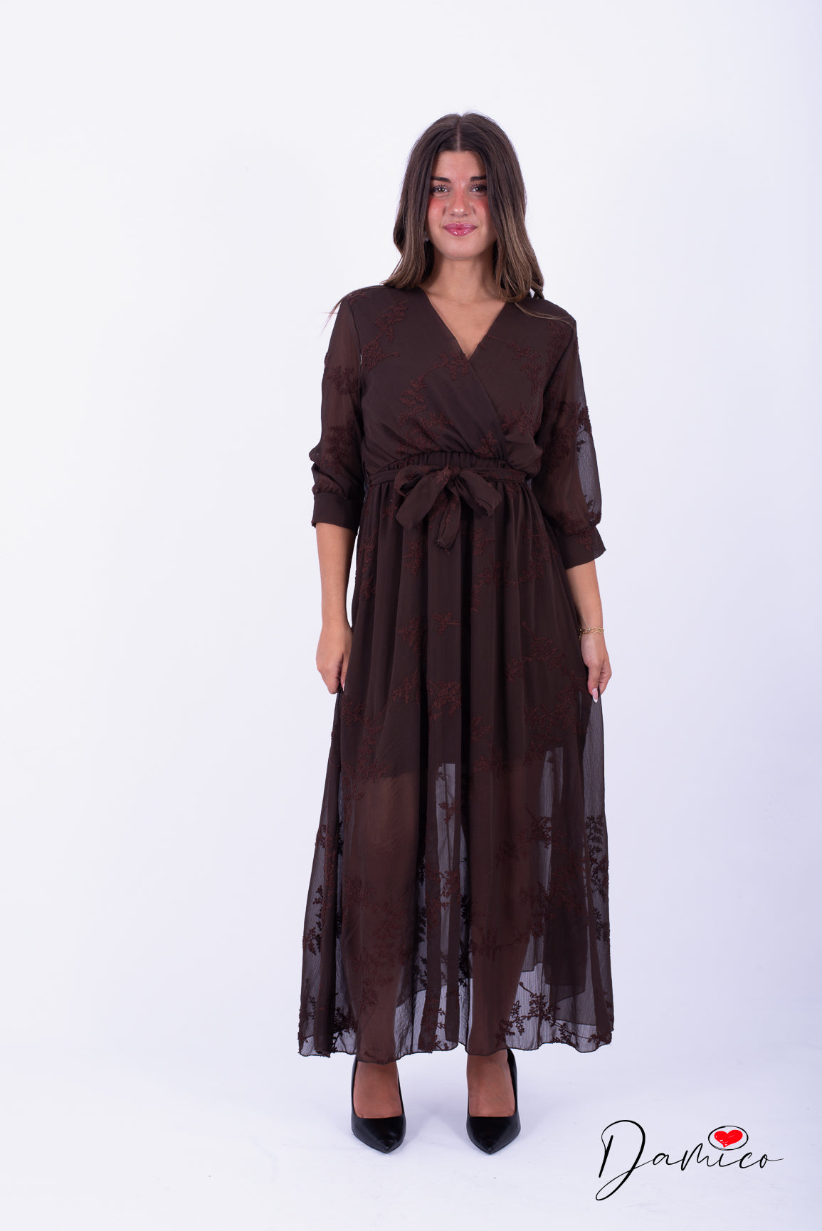 Abito m3/4 voile con ricami