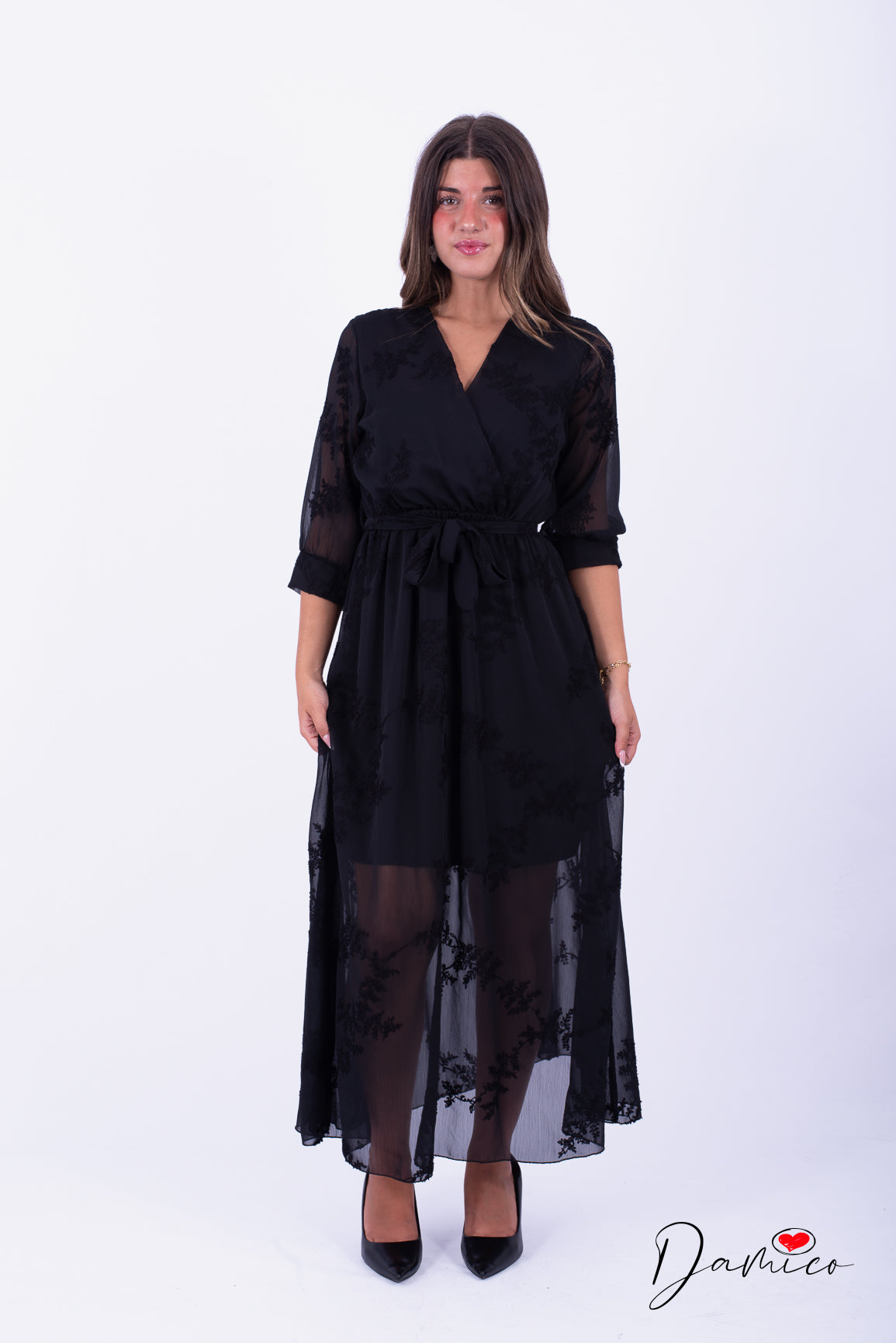 Abito m3/4 voile con ricami