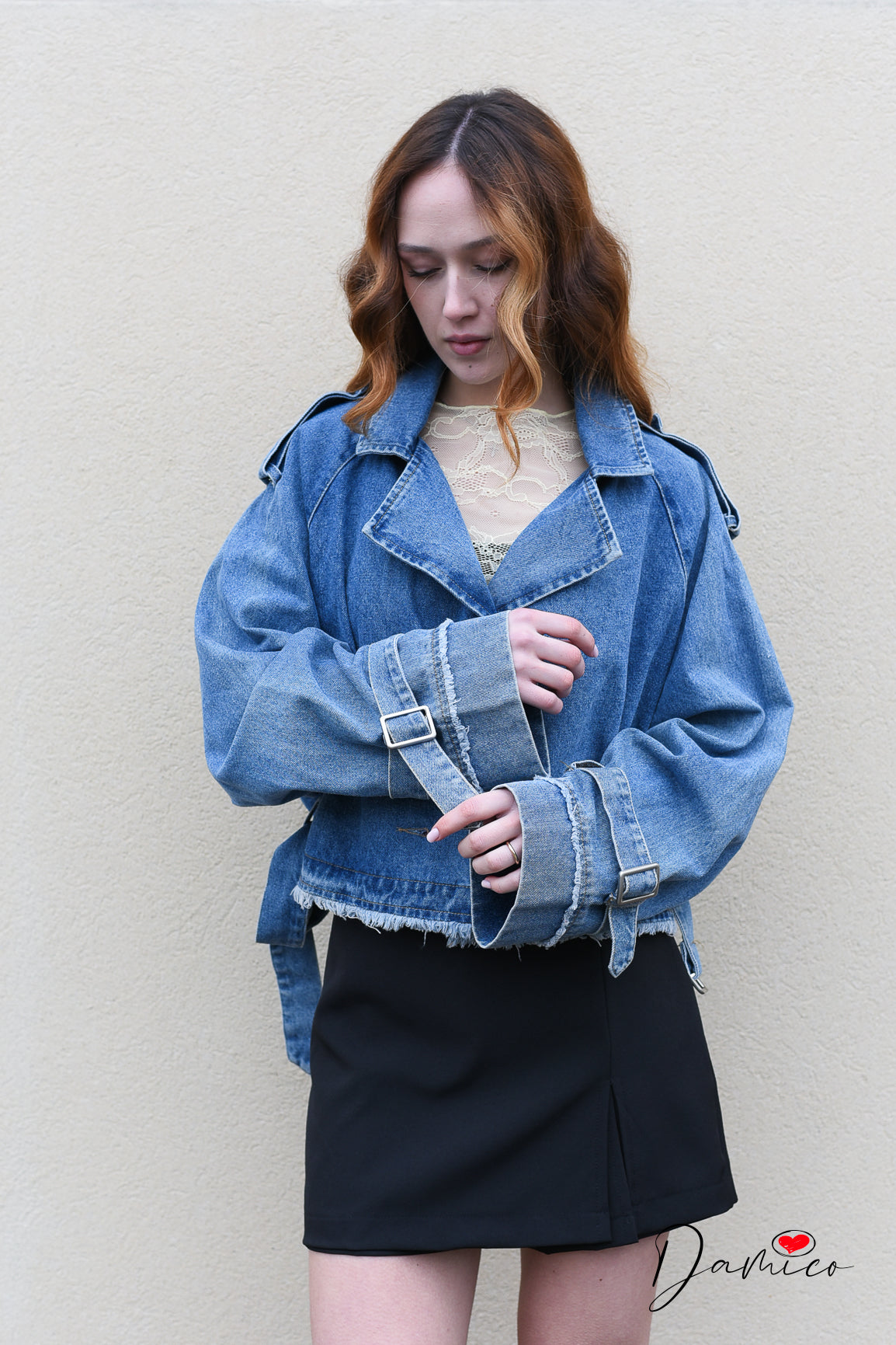 Giacca jeans over simil trench corto