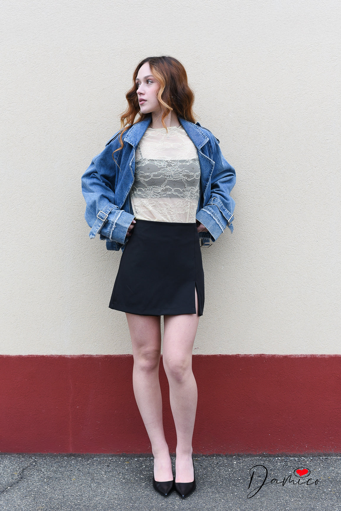 Giacca jeans over simil trench corto