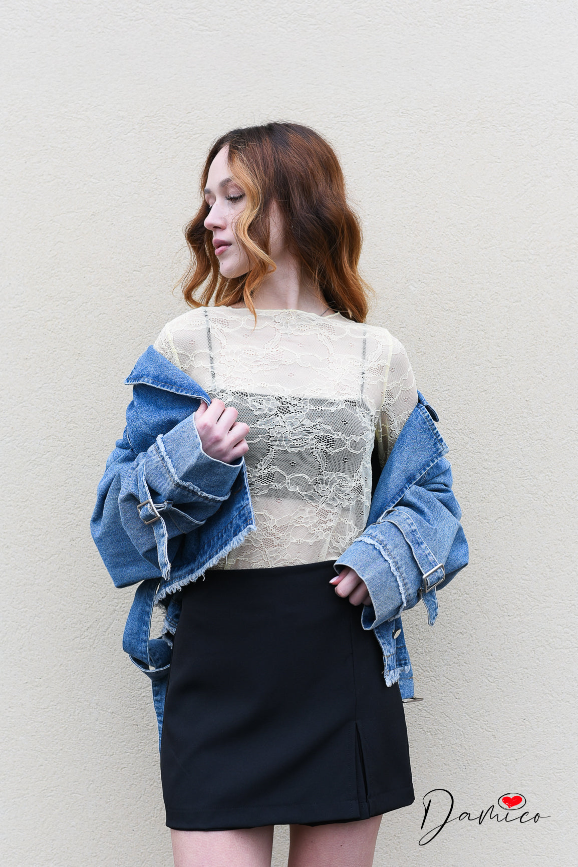 Giacca jeans over simil trench corto