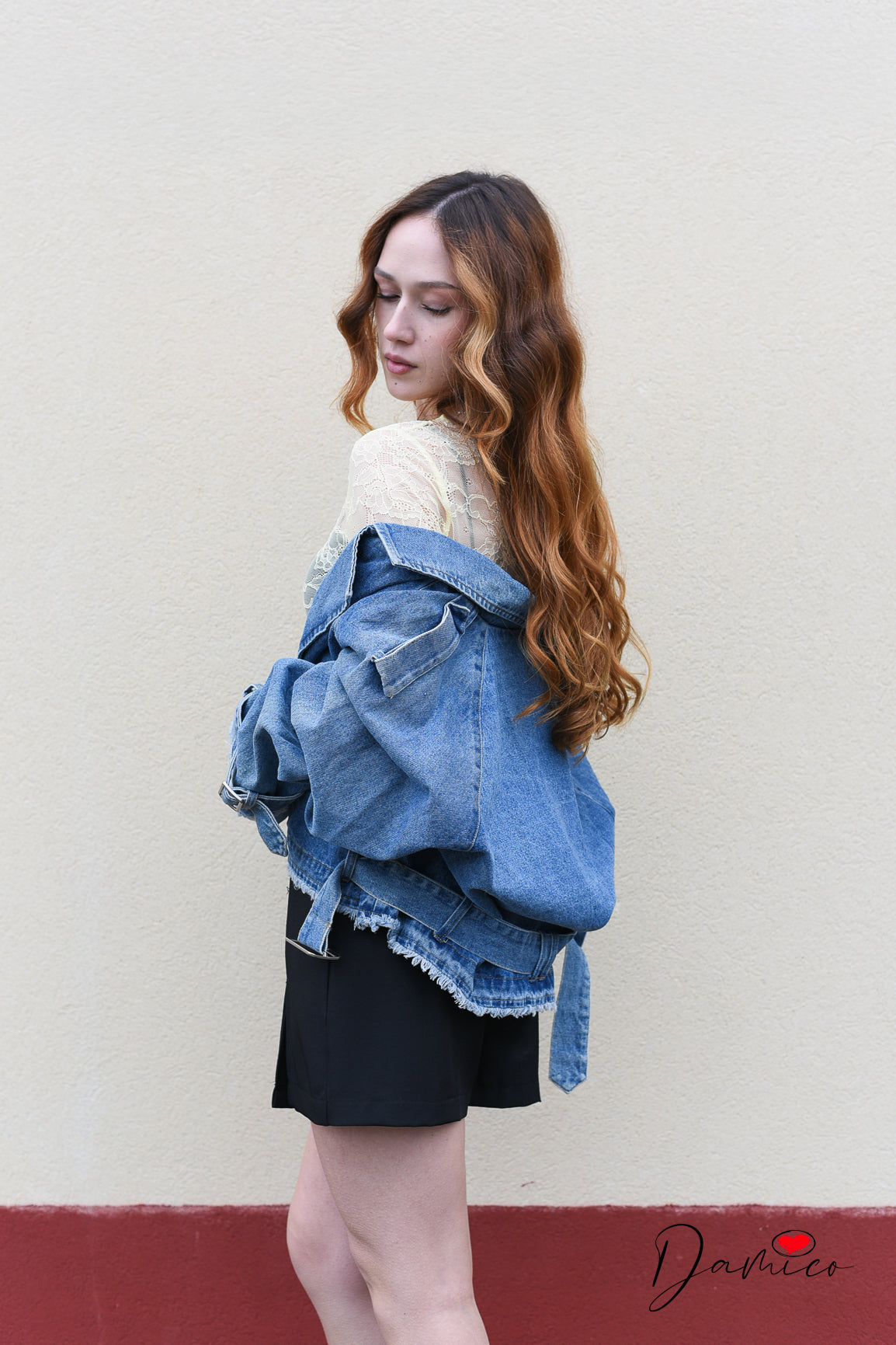 Giacca jeans over simil trench corto