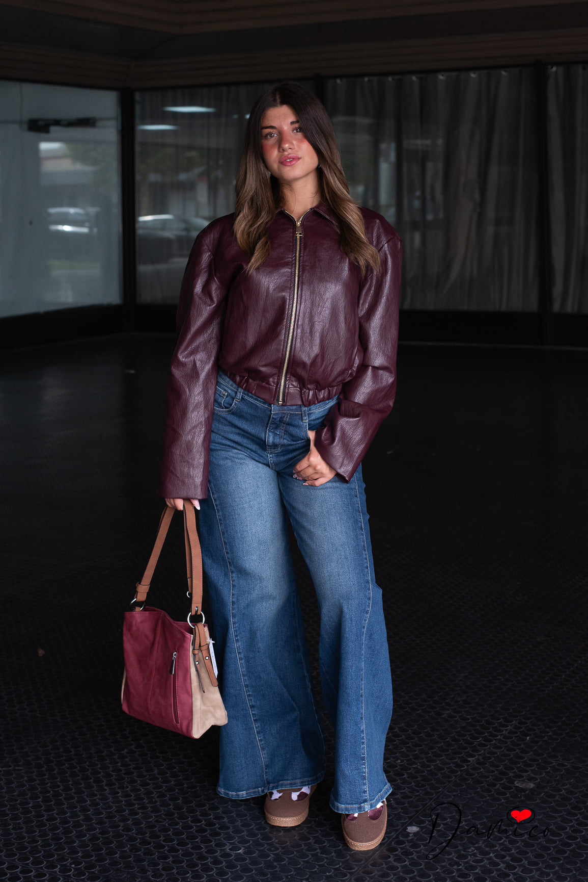 Bomber ecopelle zip e colletto