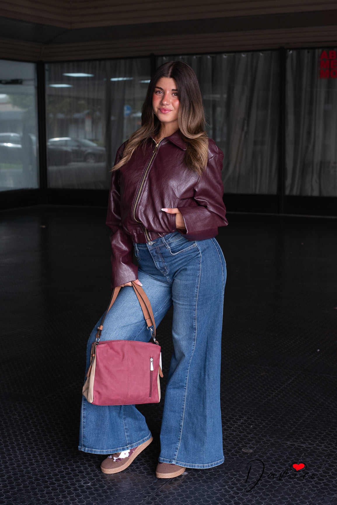 Bomber ecopelle zip e colletto